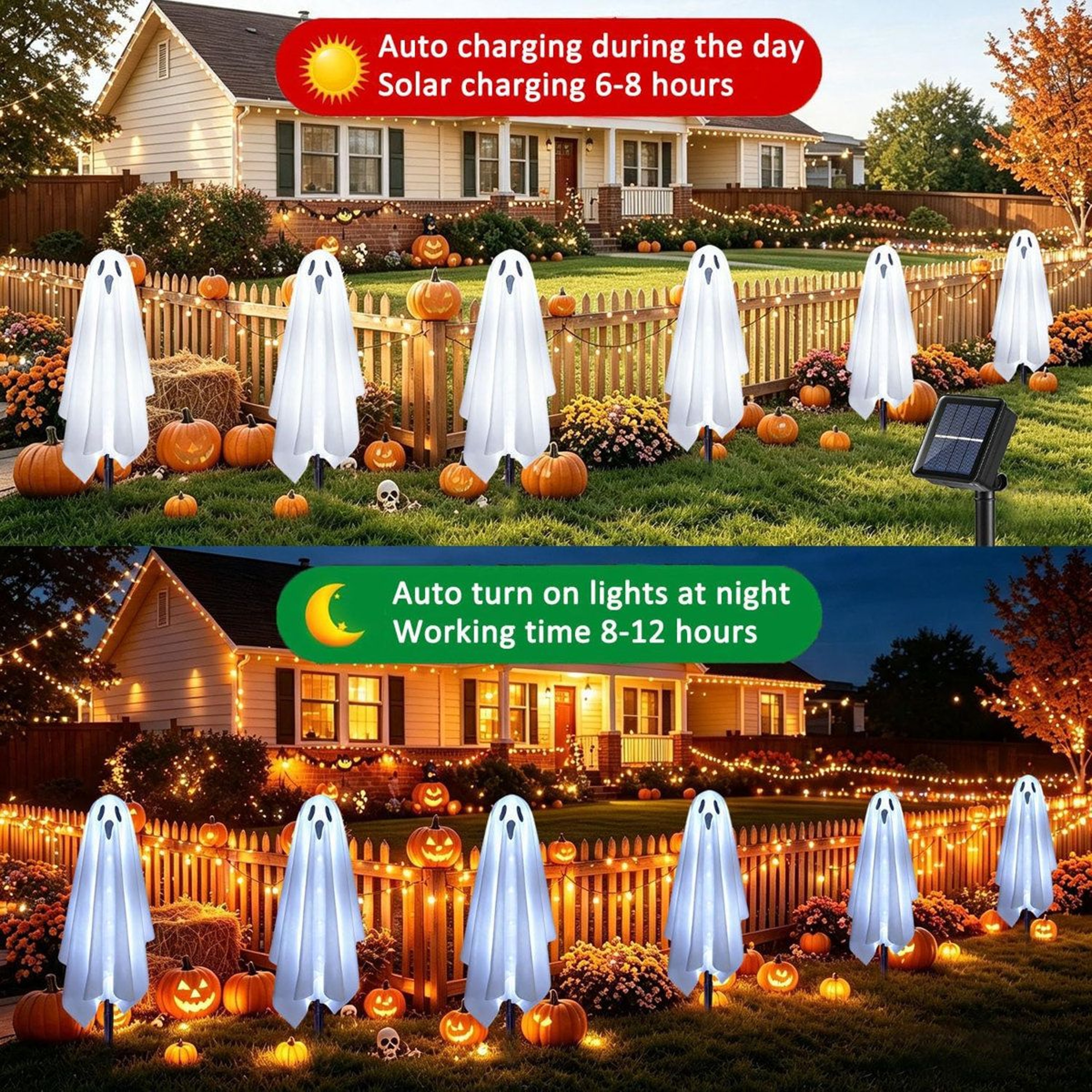 6 Pack Solar Ghost Stake Lights For Outdoor Halloween Decorations 3