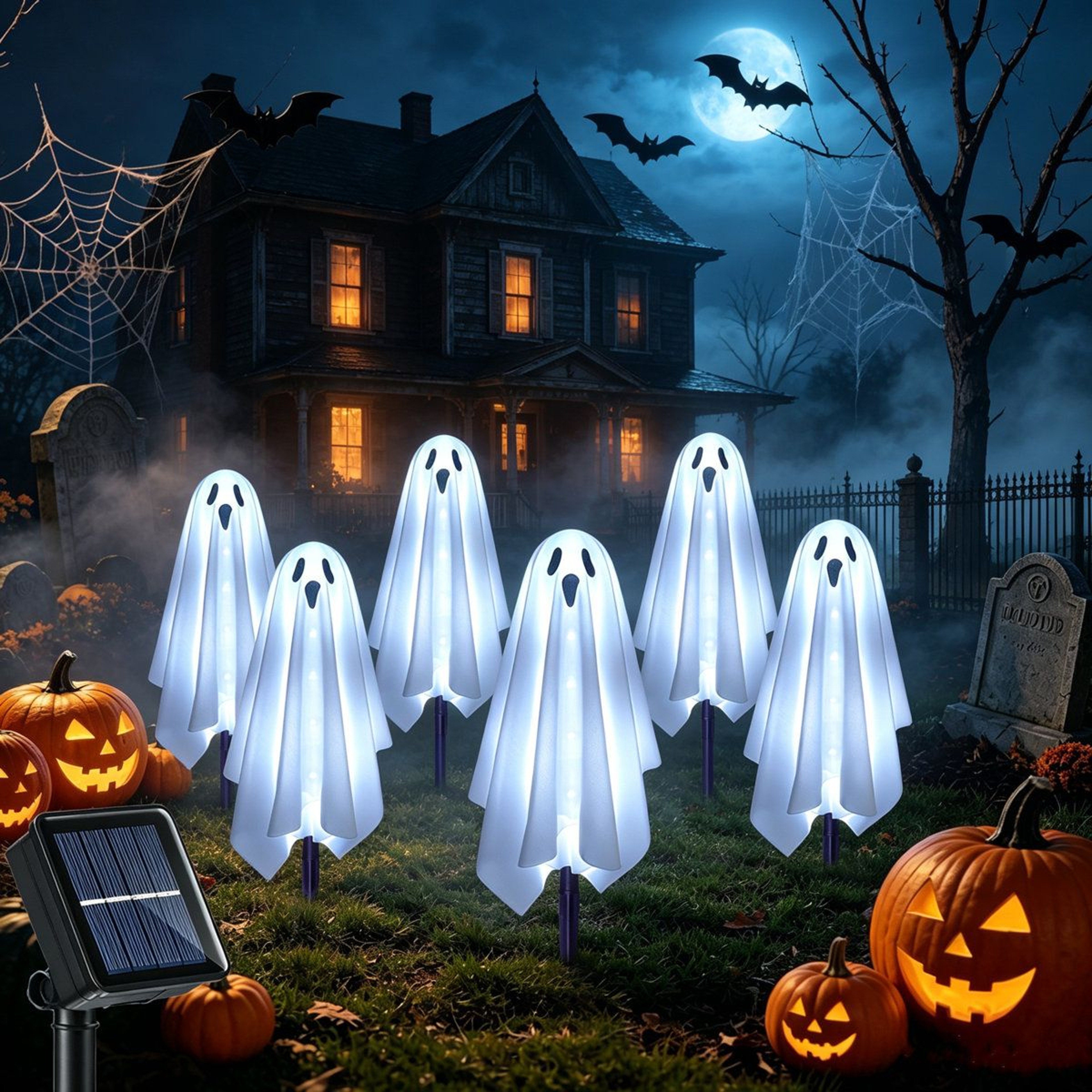 6 Pack Solar Ghost Stake Lights For Outdoor Halloween Decorations 6