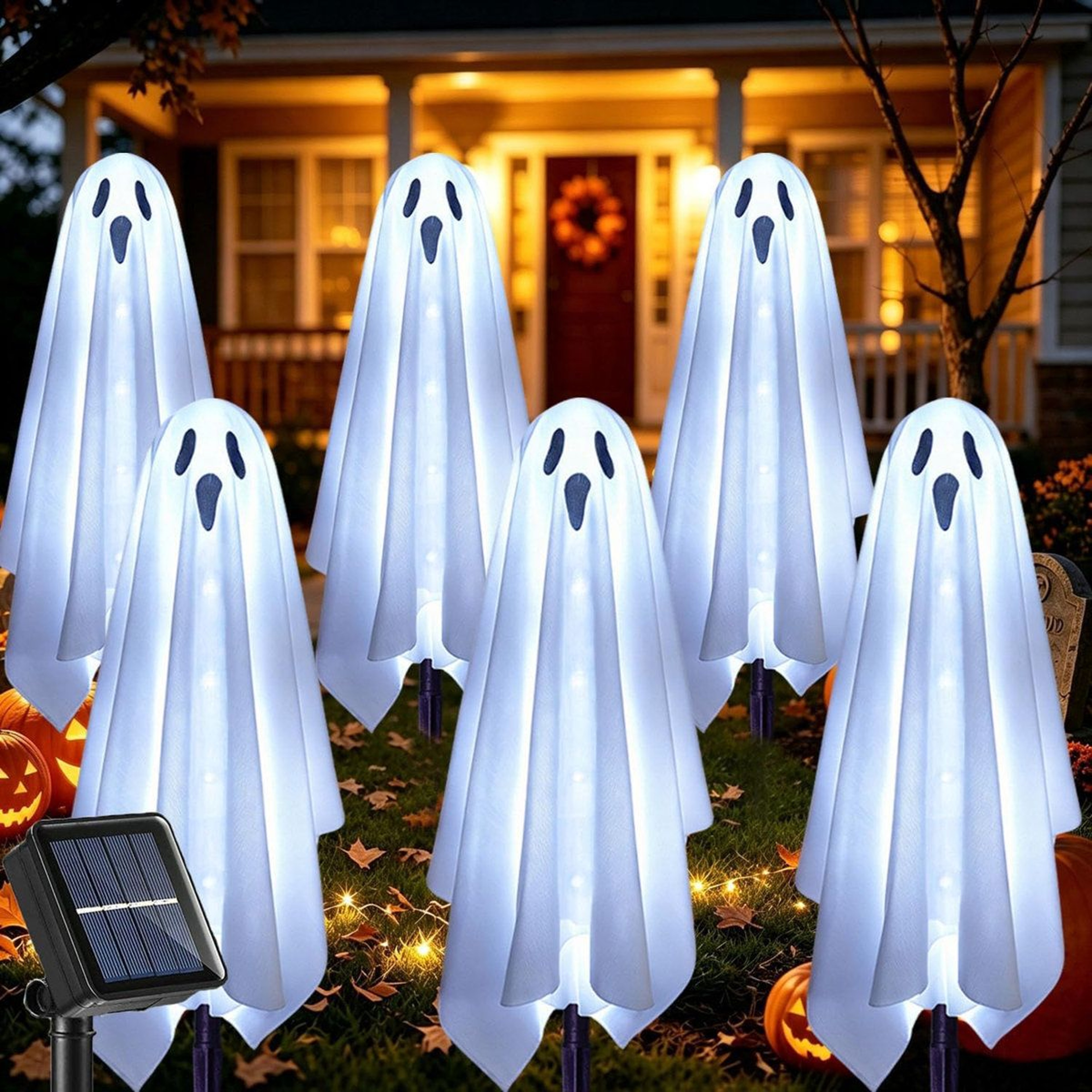 6 Pack Solar Ghost Stake Lights For Outdoor Halloween Decorations 5