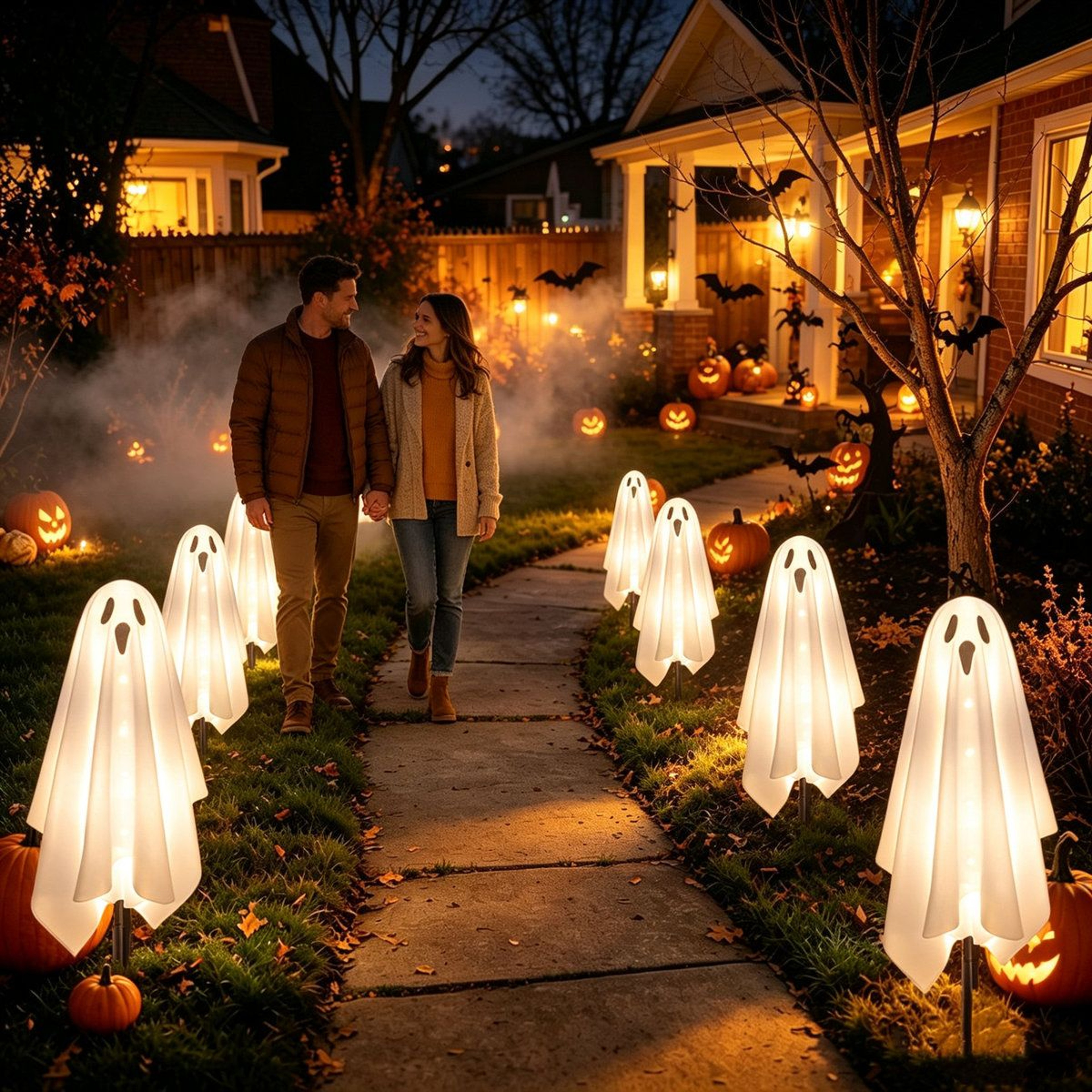 6 Pack Solar Ghost Stake Lights For Outdoor Halloween Decorations 7