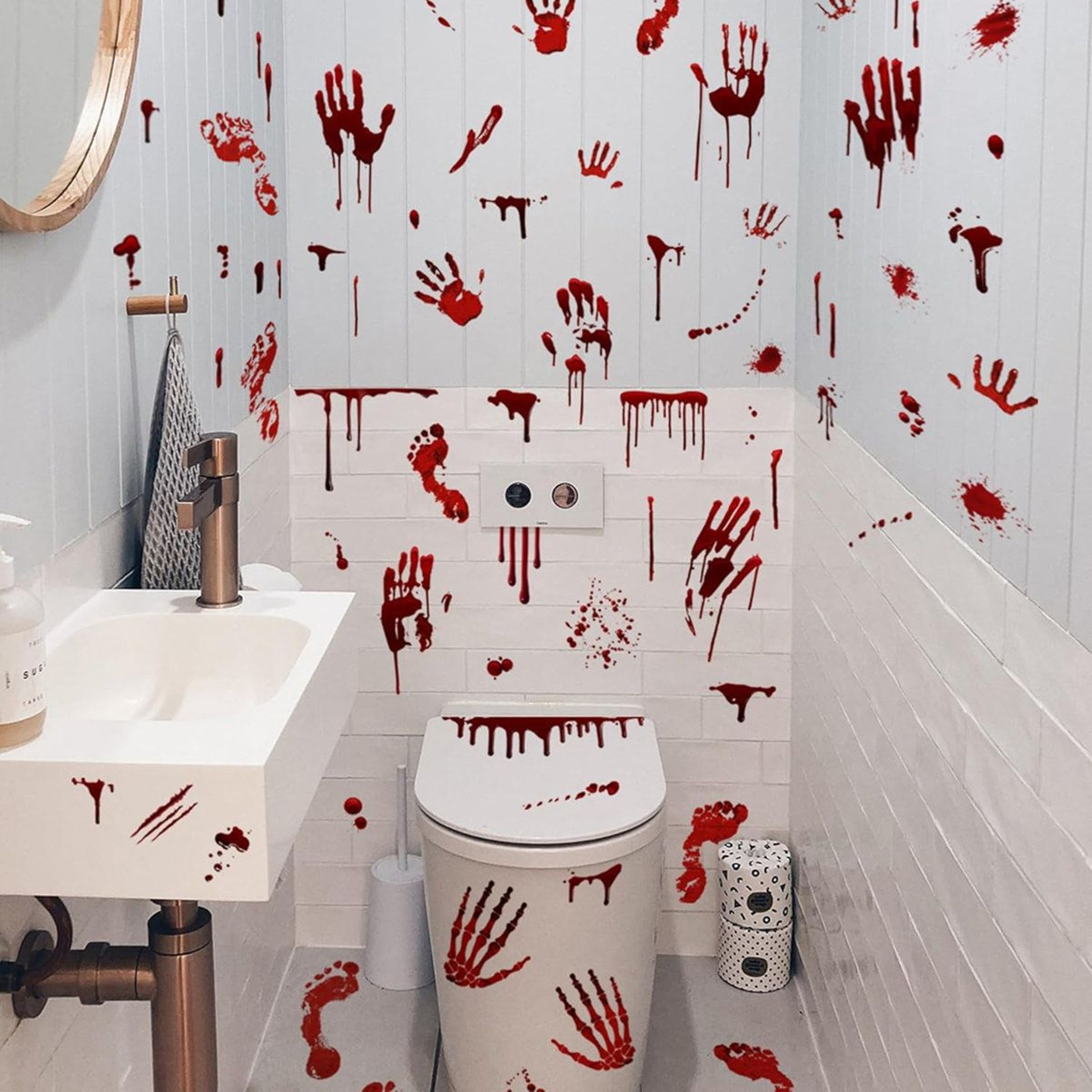 16Piece Halloween Bloody Handprint And Footprint Stickers For Indoor And Outdoor Decor 7