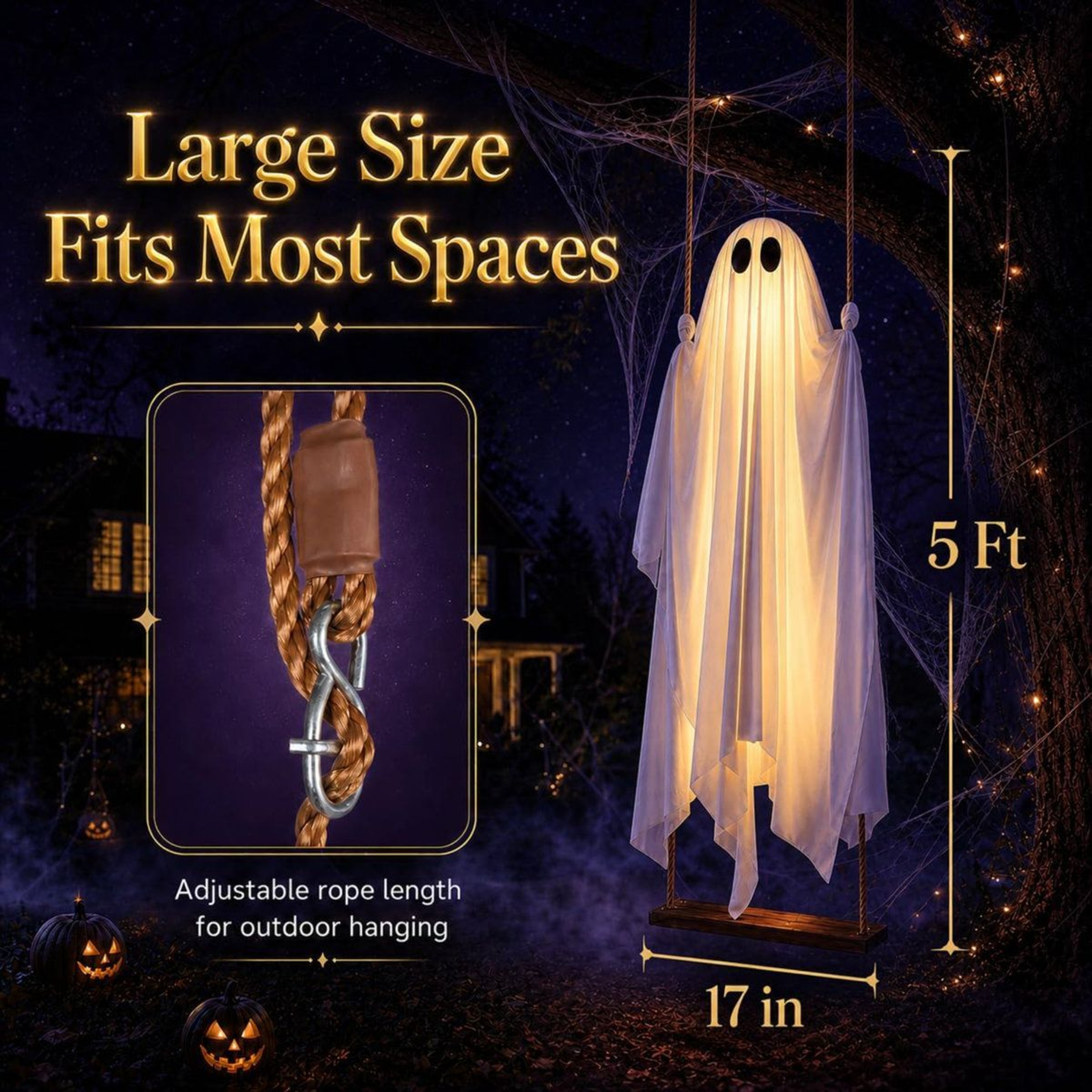 5FT Hanging Swing Ghost Halloween Decoration With RemoteControlled LED Lights 1