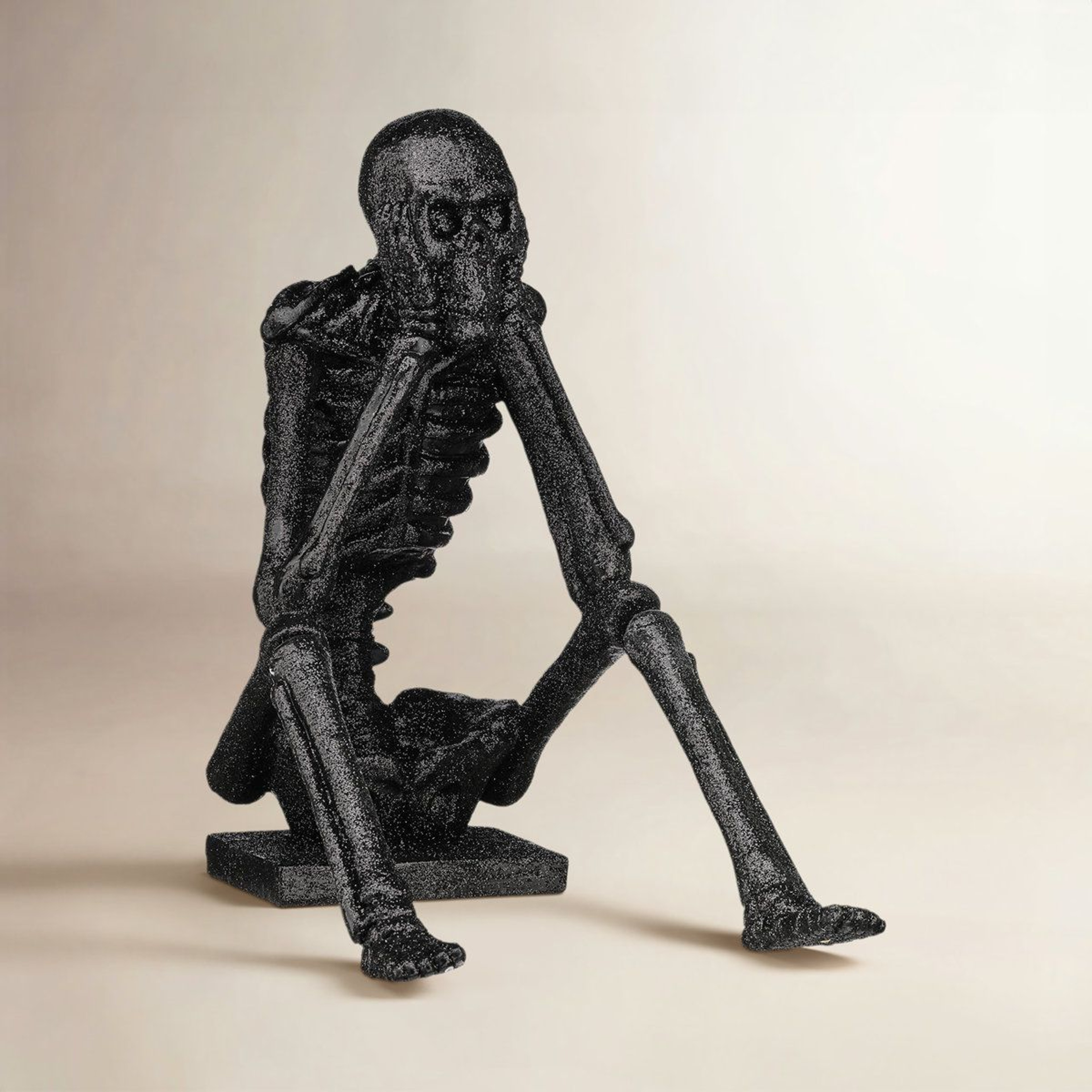 Black Glitter Resin Skeleton Figurine For Indoor Halloween Decor 4