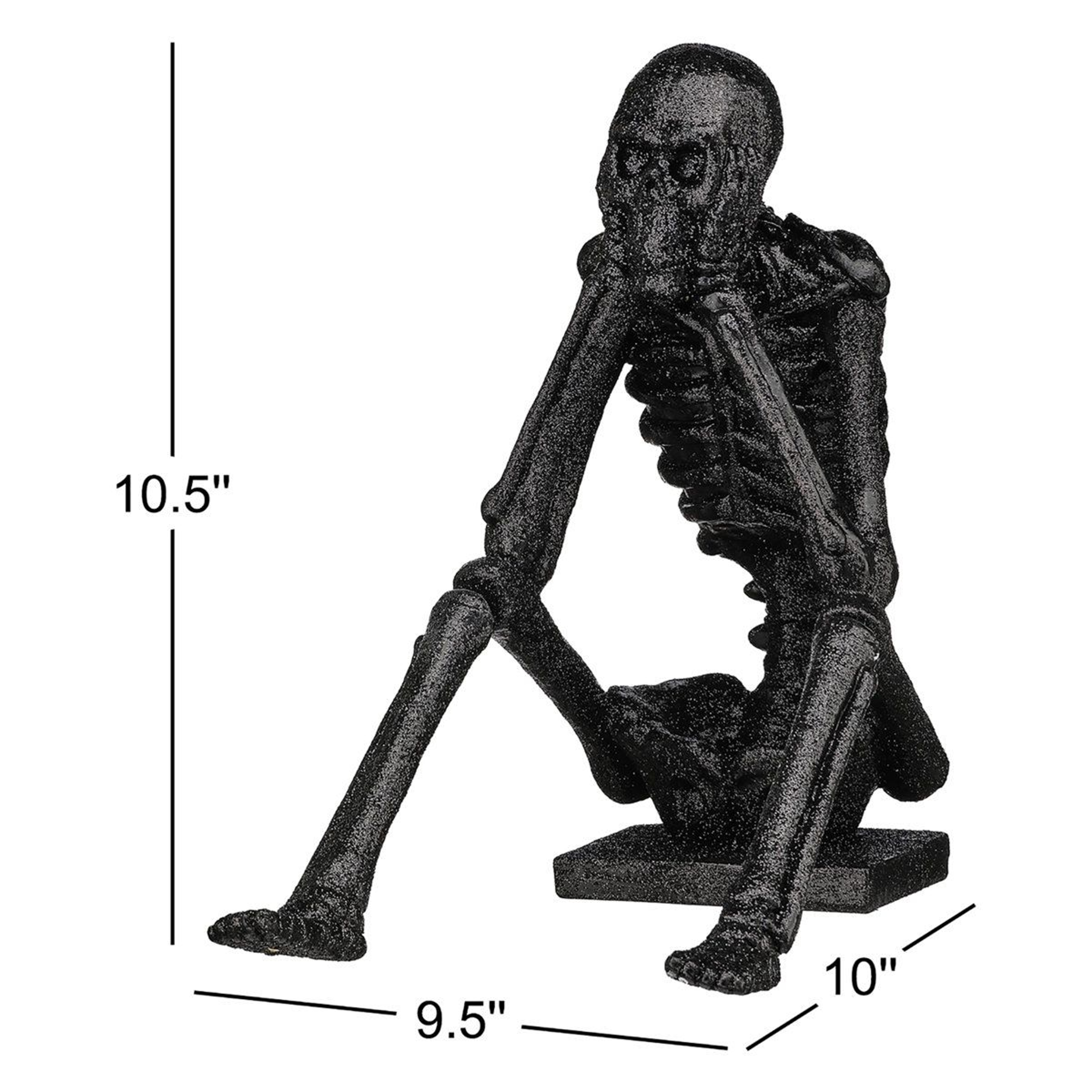 Black Glitter Resin Skeleton Figurine For Indoor Halloween Decor 1