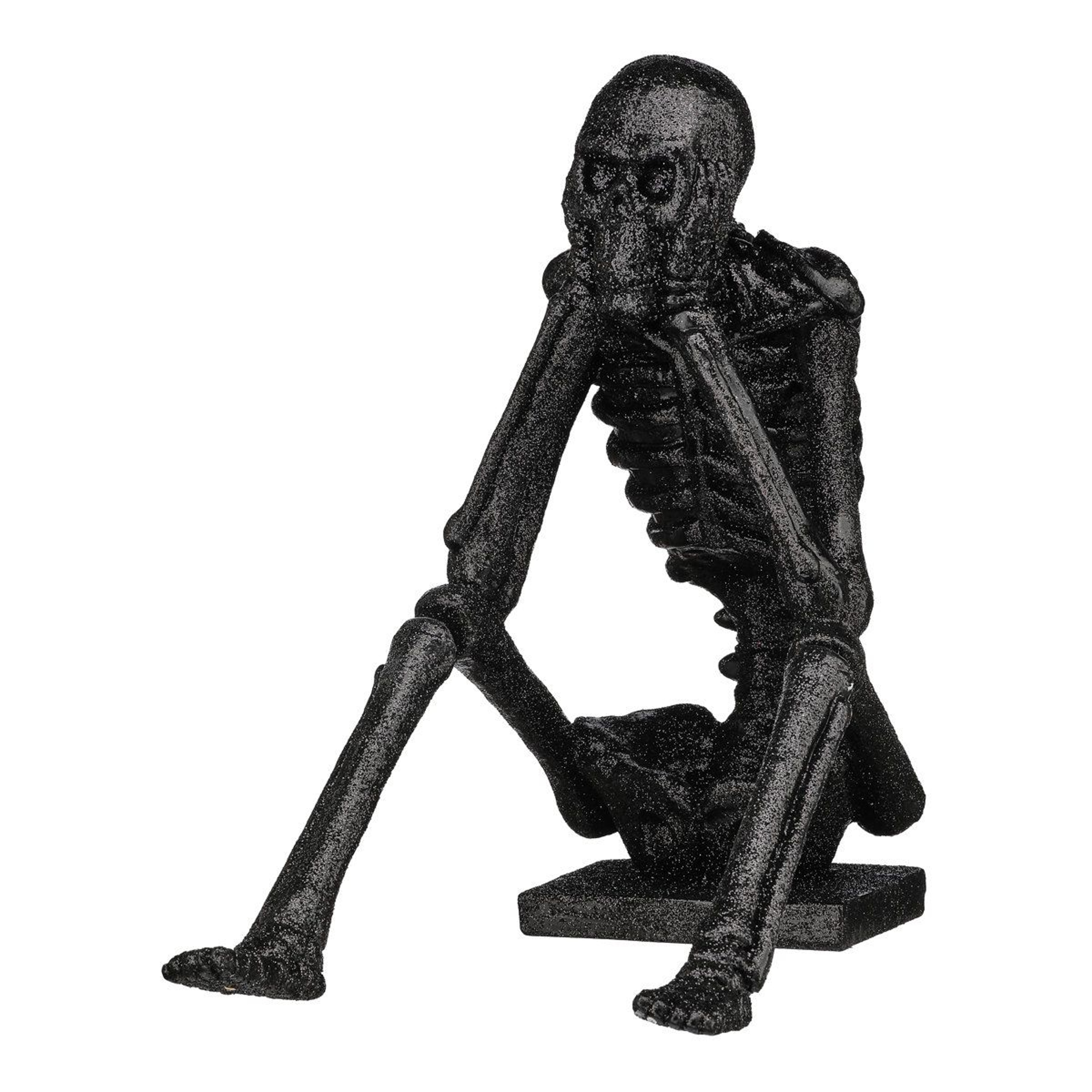 Black Glitter Resin Skeleton Figurine For Indoor Halloween Decor 0