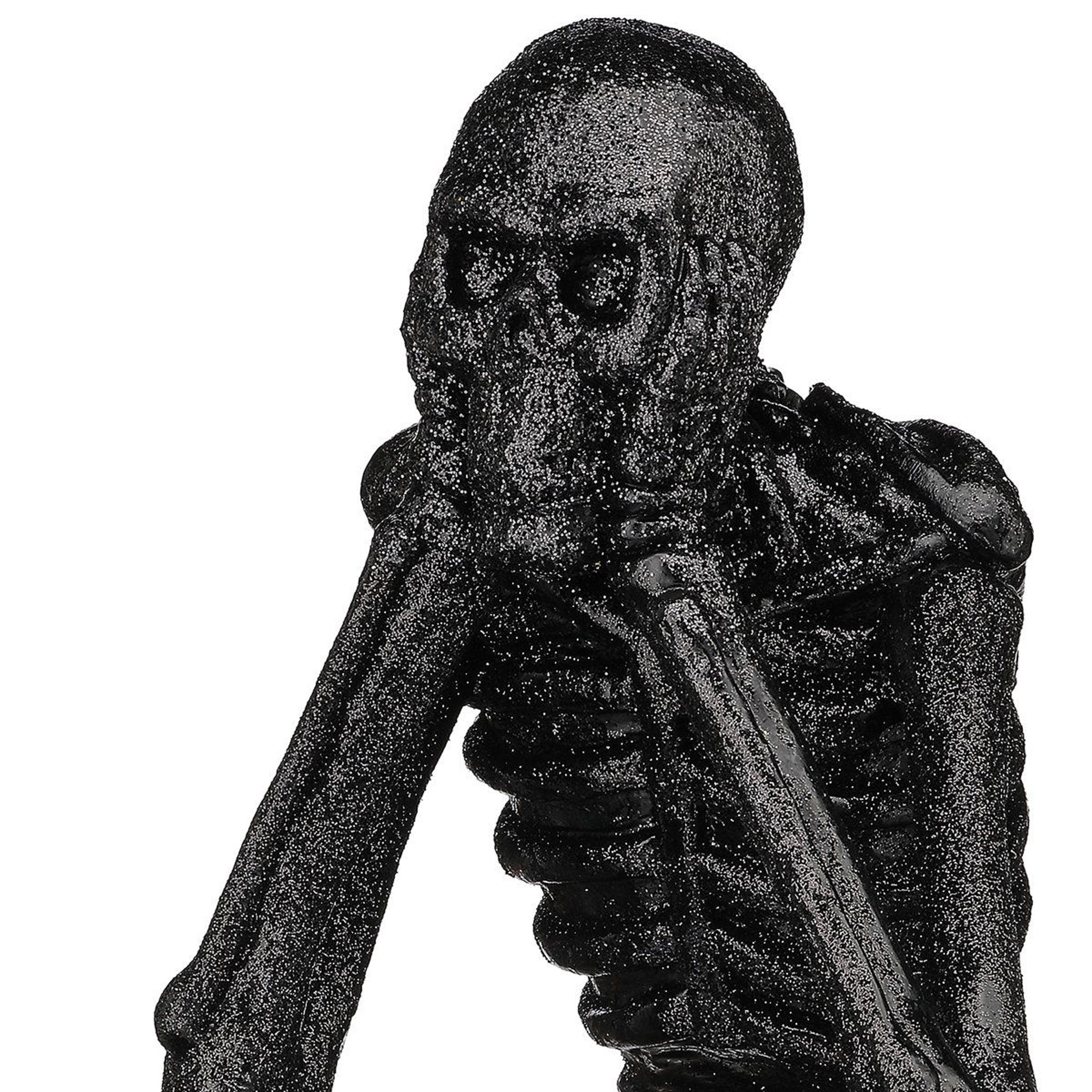 Black Glitter Resin Skeleton Figurine For Indoor Halloween Decor 2