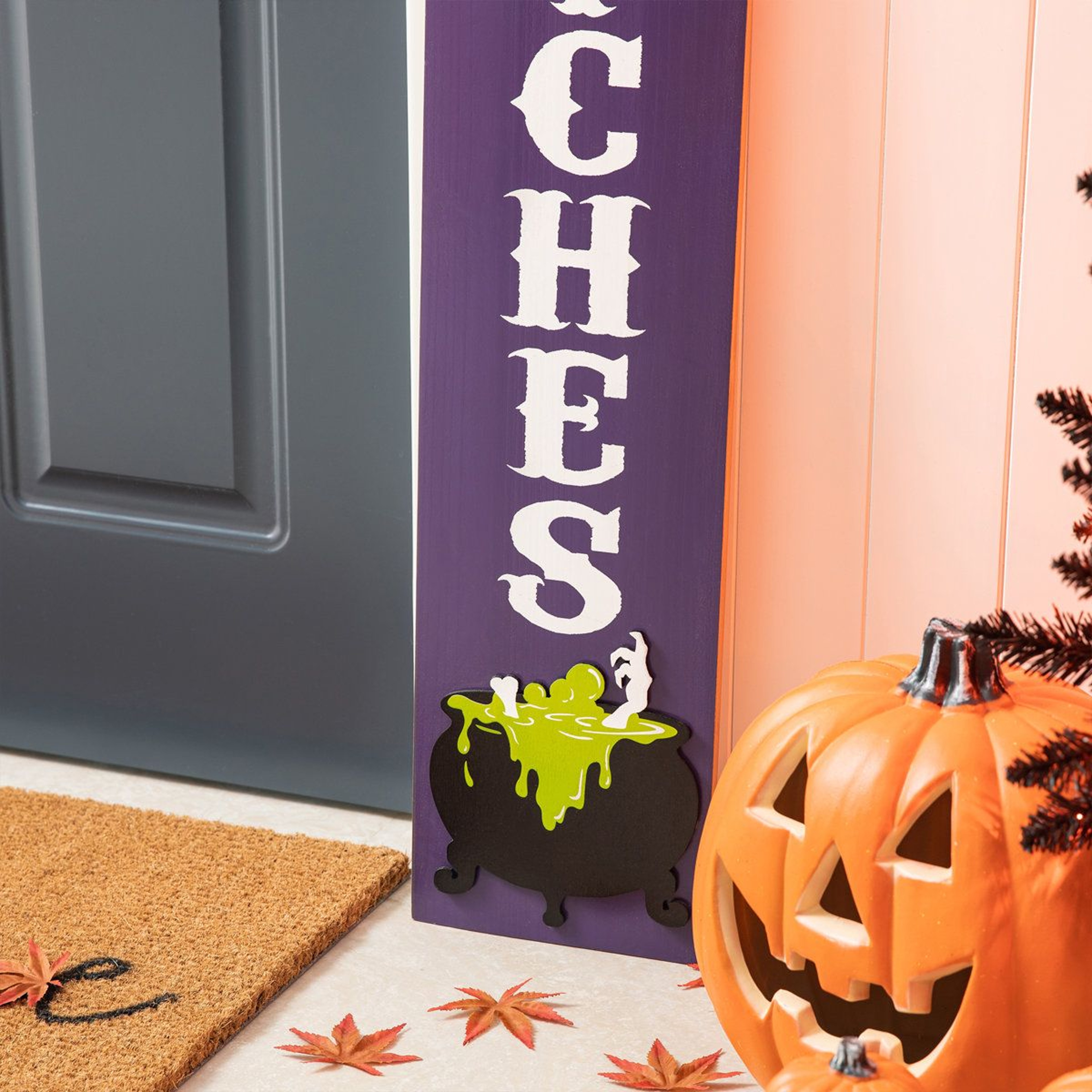 Halloween Witch Porch Sign  Purple Wooden Outdoor Decoration 3