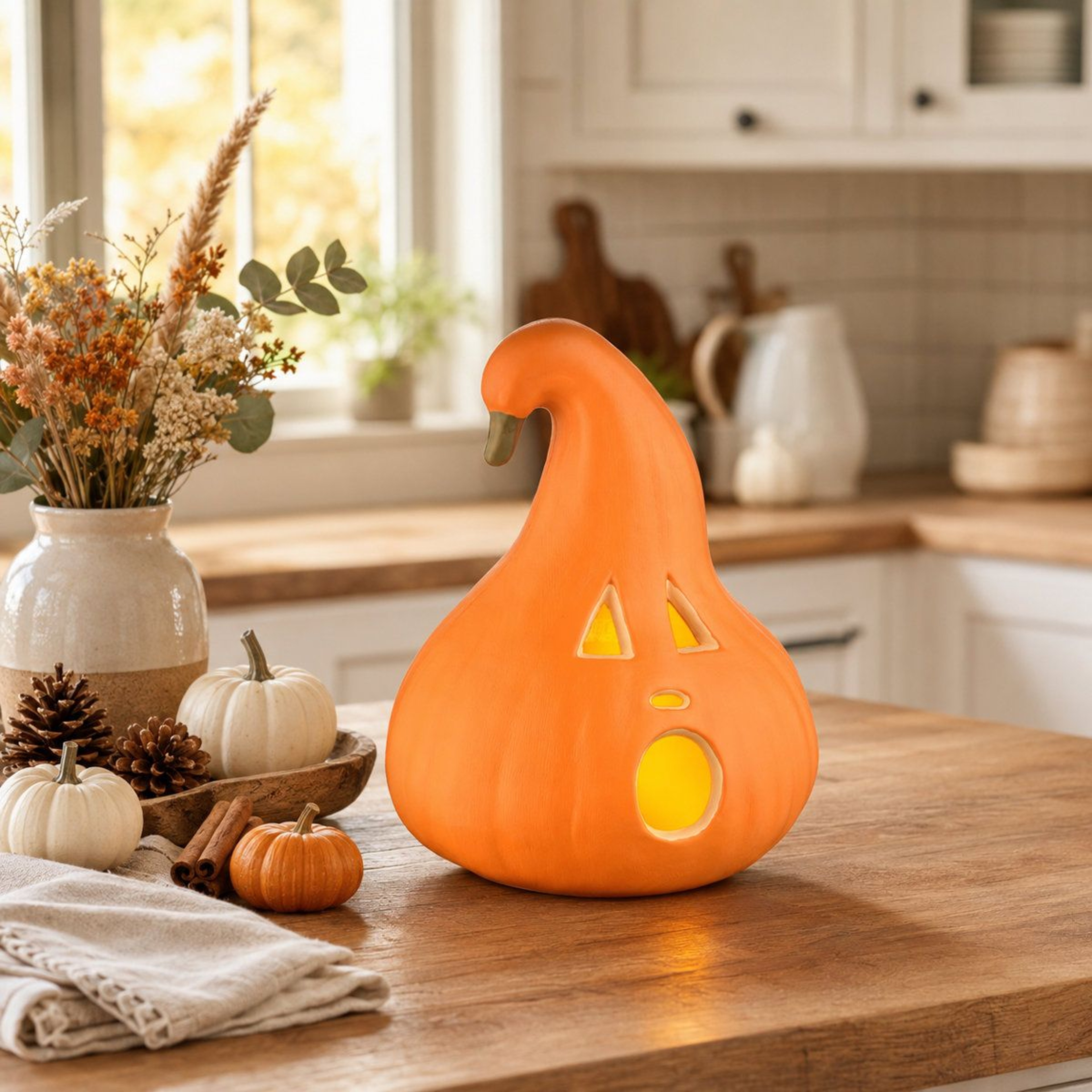Ghost Face Halloween Pumpkin Decoration With Curved Stem For Indoor And Outdoor Decor 1