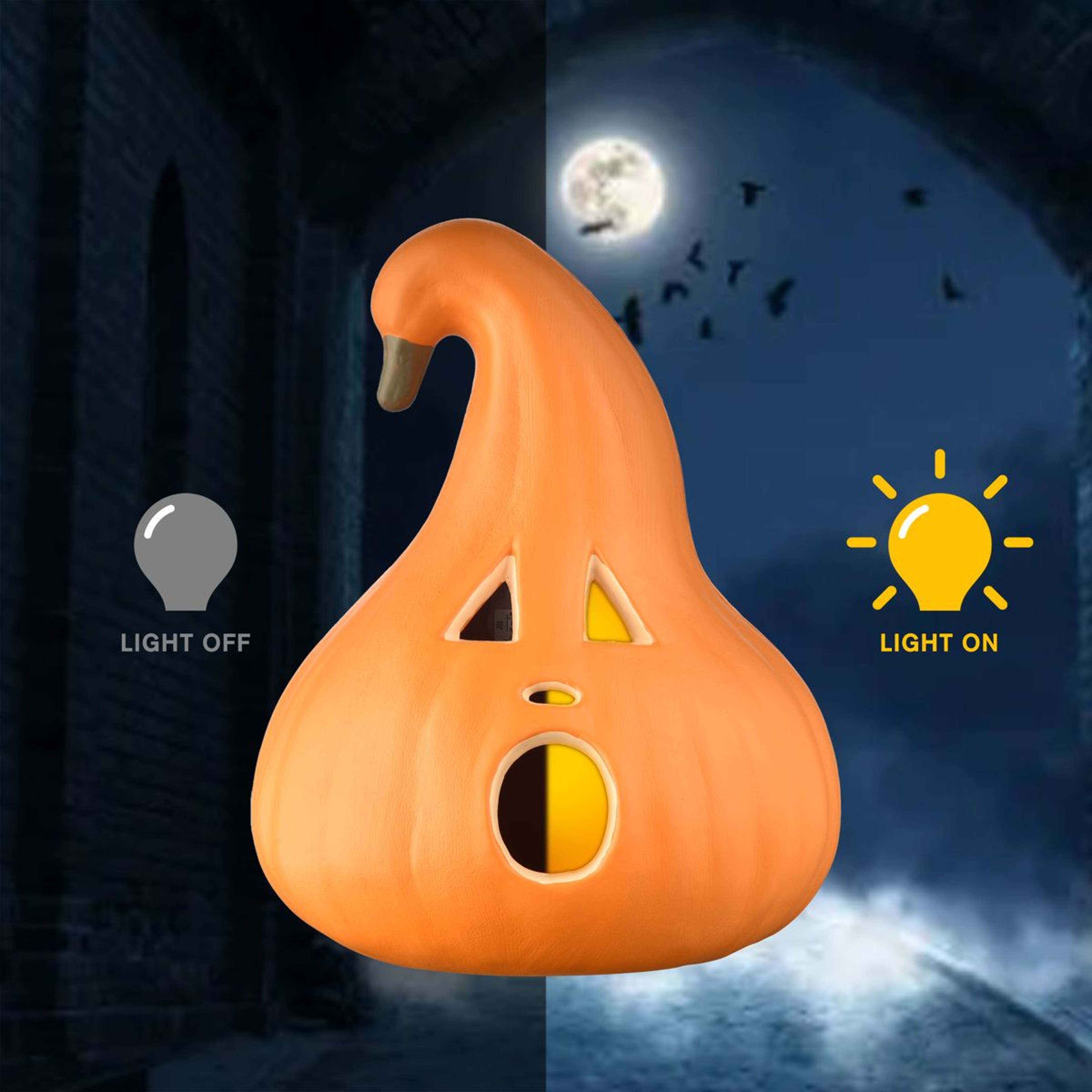Ghost Face Halloween Pumpkin Decoration With Curved Stem For Indoor And Outdoor Decor 5