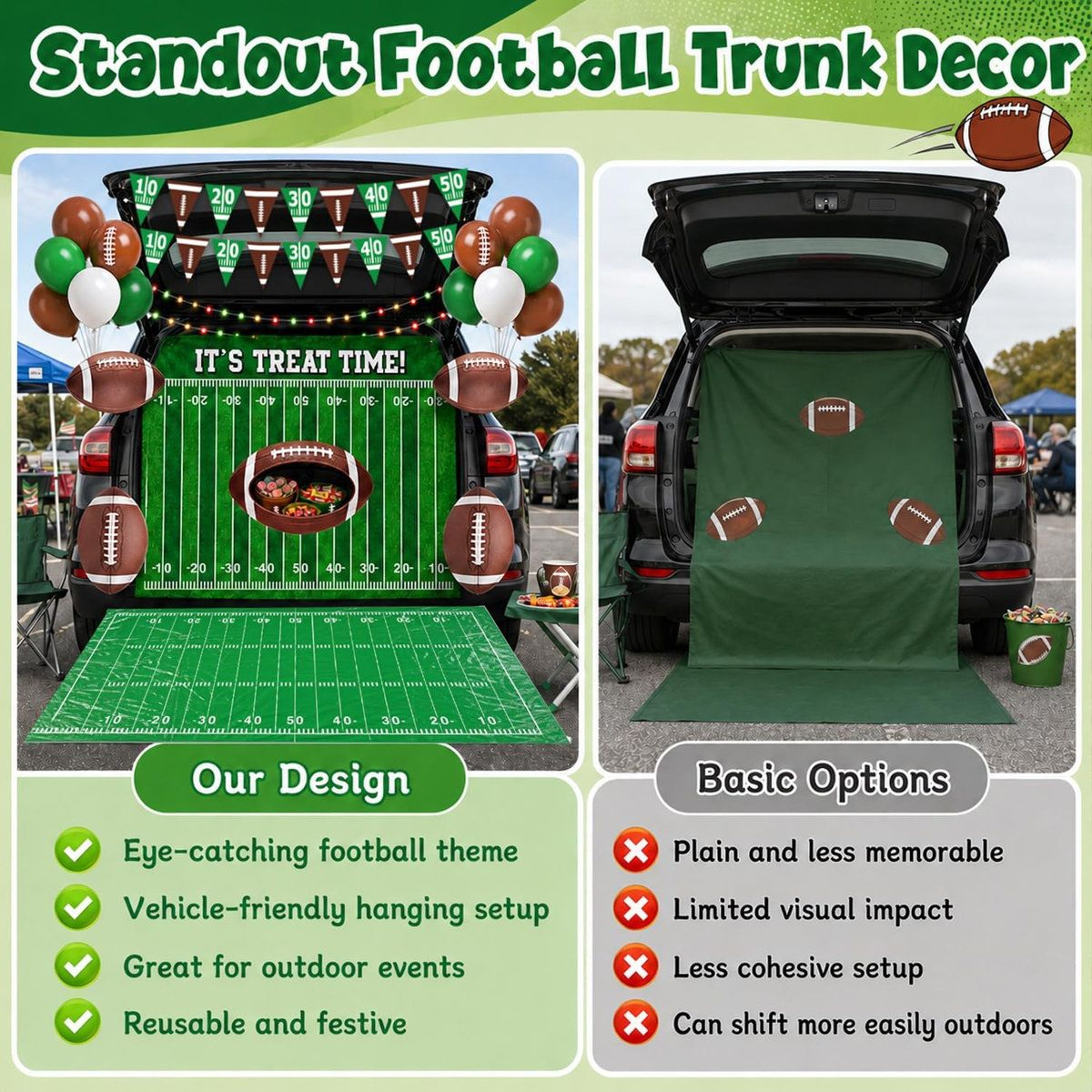 Football Trunk Or Treat Decorations Kit With Backdrop Balloons And Banners 5