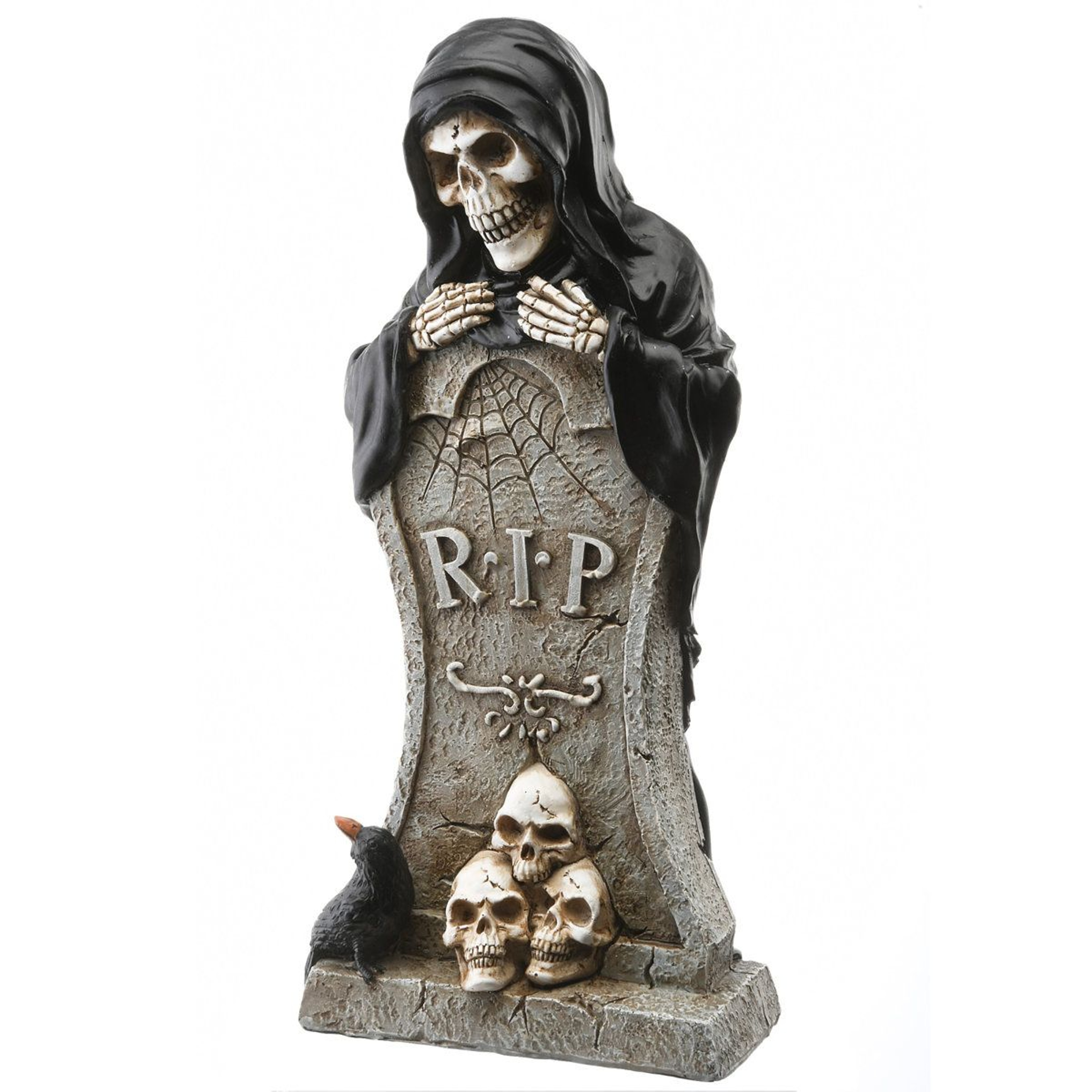 12Inch Halloween Tombstone Decoration With Grim Reaper Skeleton And Skulls 0