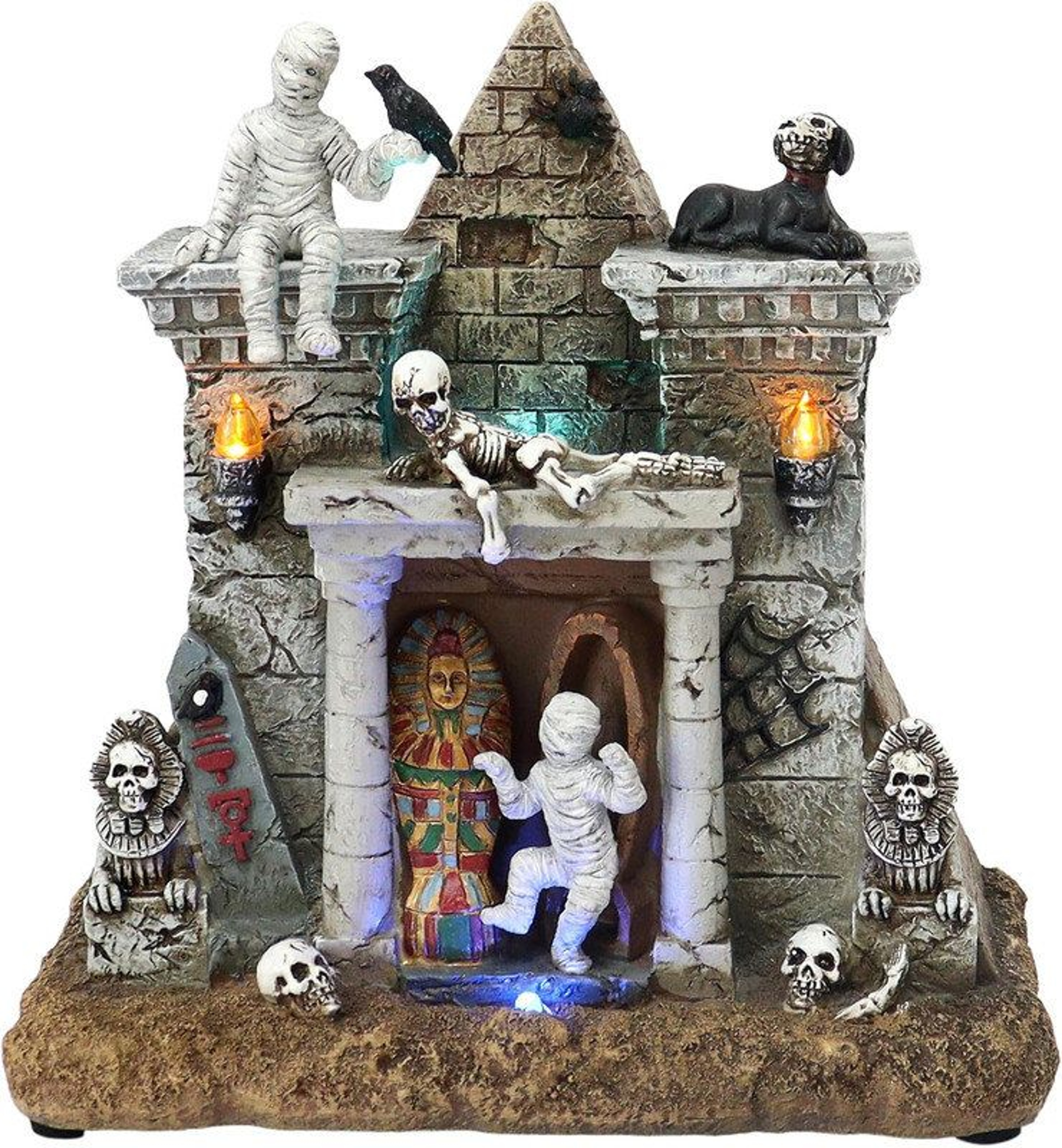 Halloween Mummy Pyramid Figurine With LED Lights And Music  HandPainted Resin Decor 0