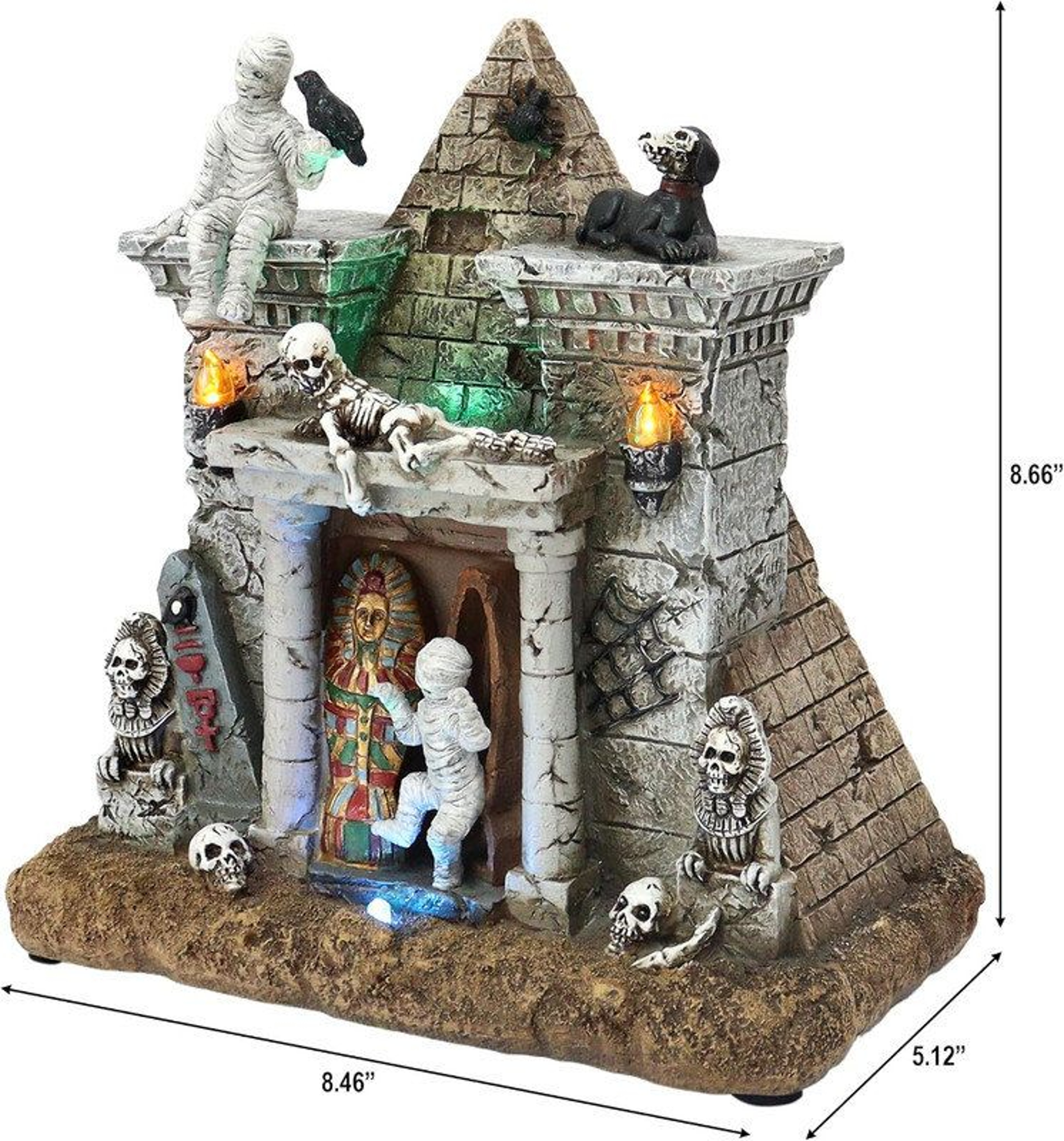 Halloween Mummy Pyramid Figurine With LED Lights And Music  HandPainted Resin Decor 1