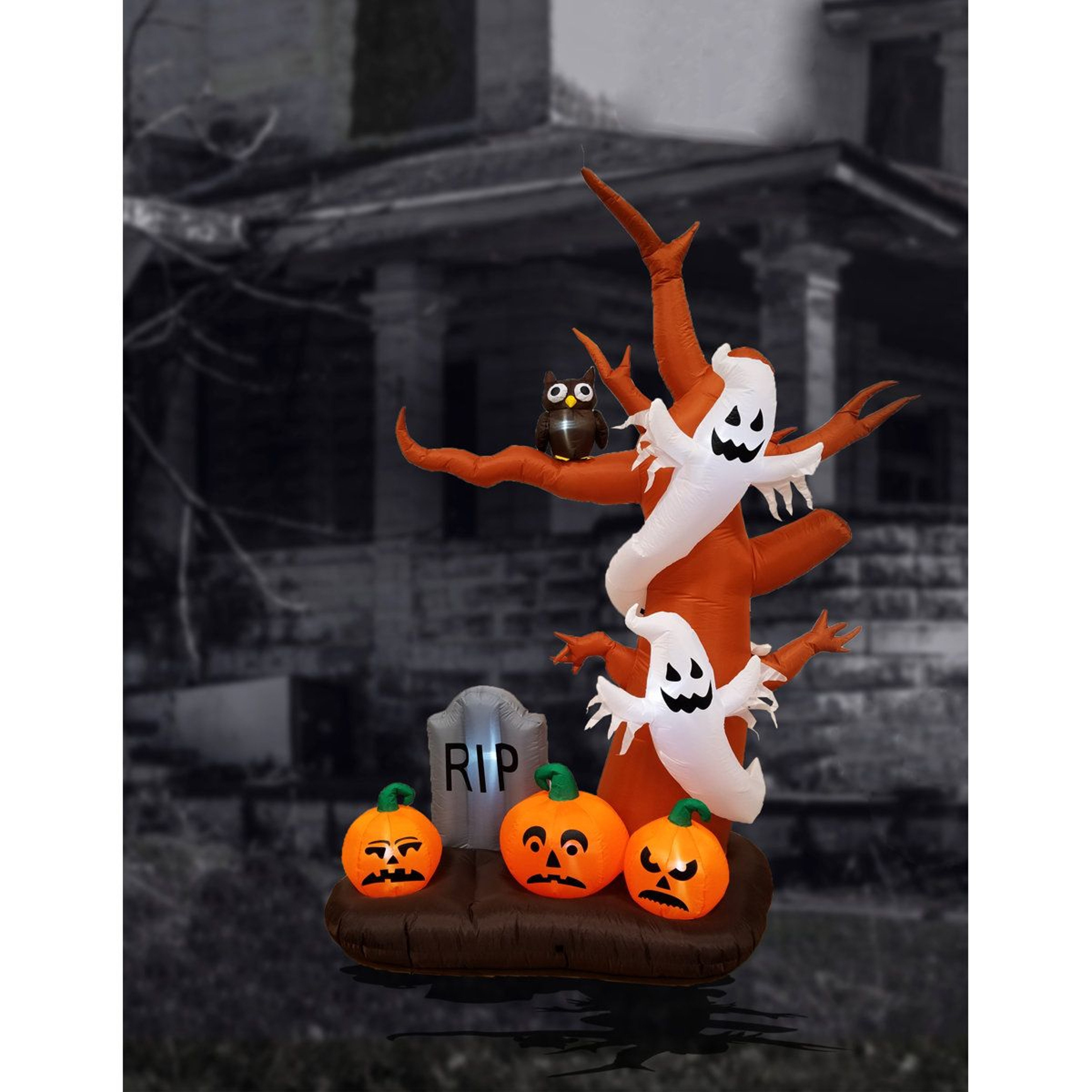 9 Ft Lighted Halloween Inflatable Tree With Ghosts Pumpkins And Tombstone 6