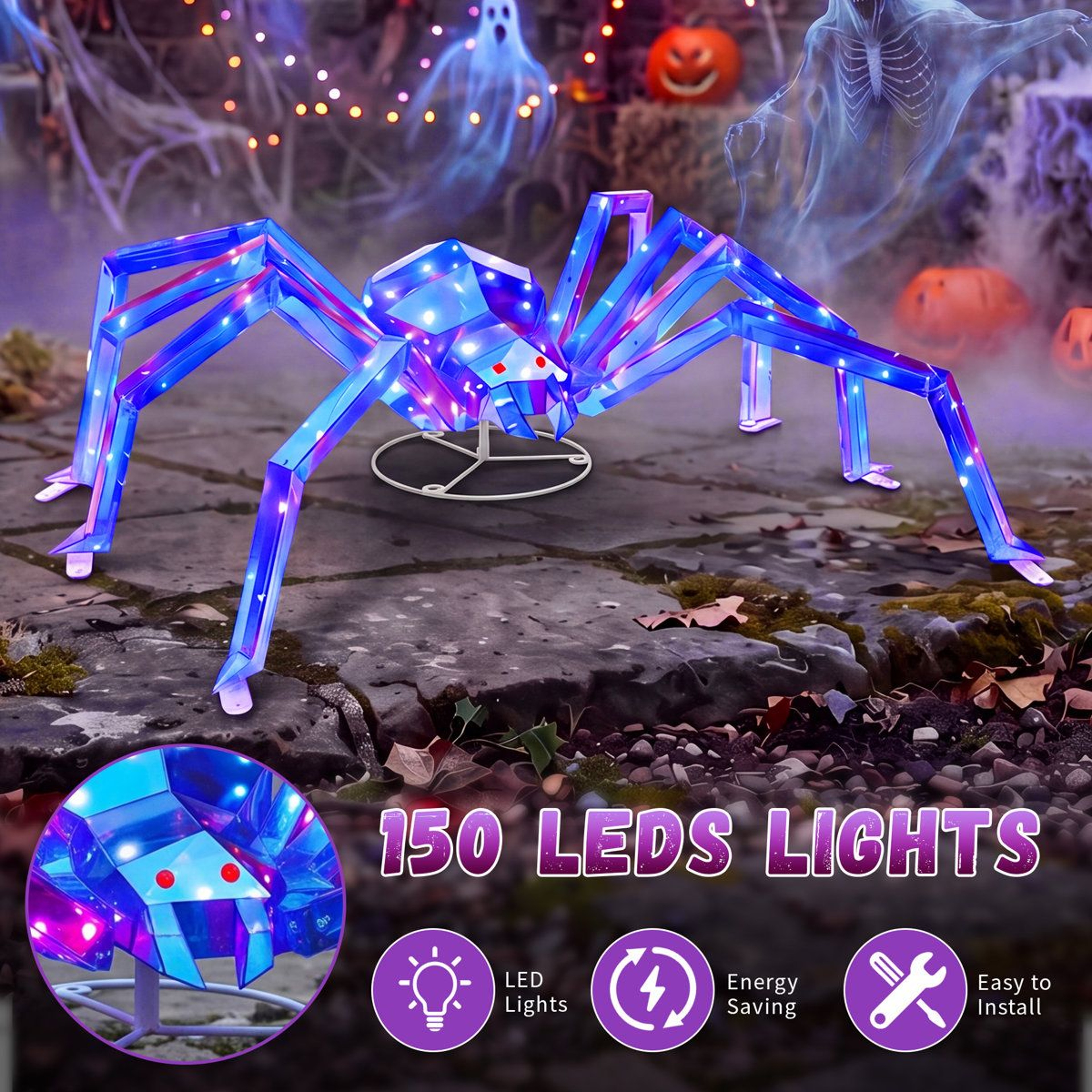 LongLegged LED Halloween Spider Outdoor Yard Decoration With Iridescent Finish 3