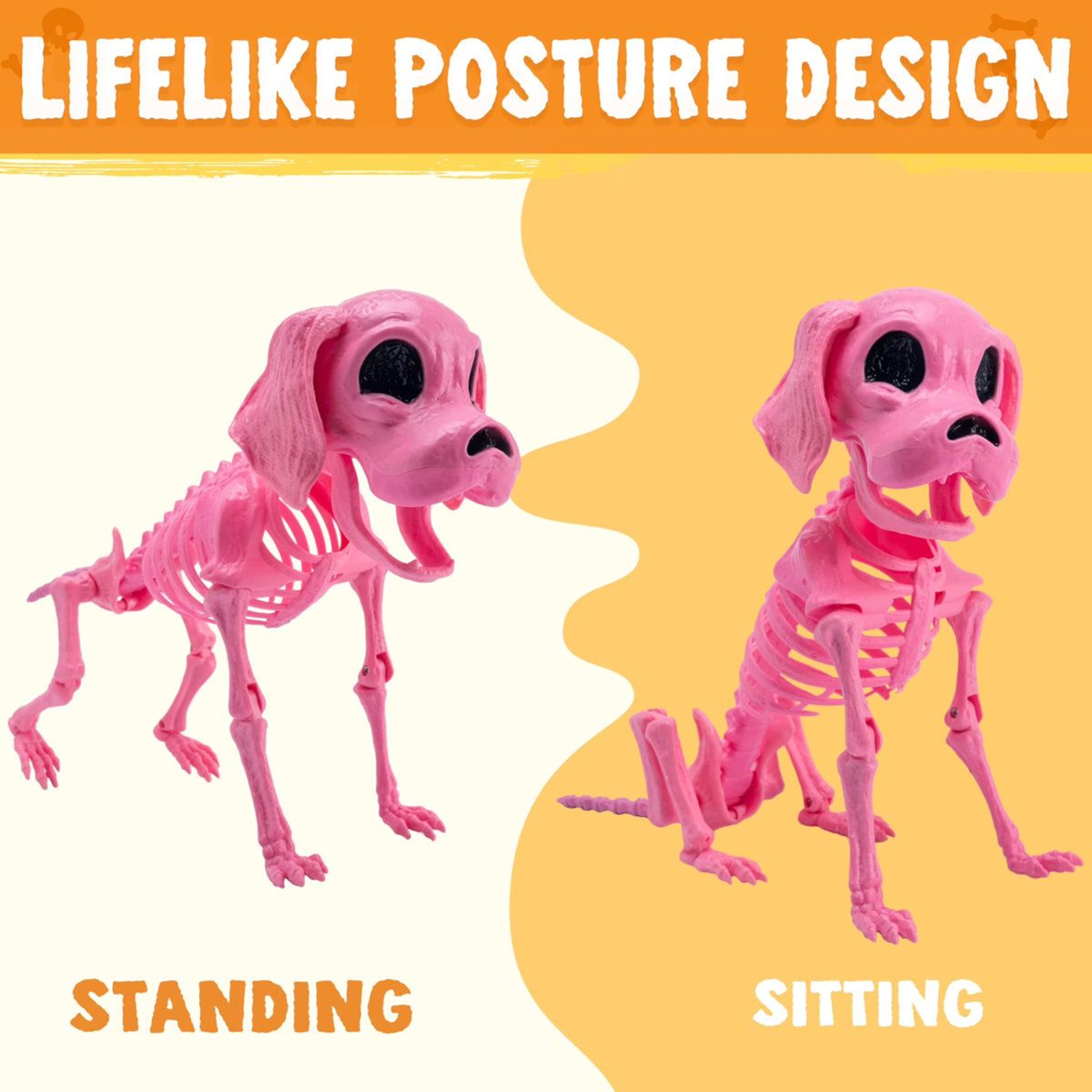 Posable Pink Dog Skeleton Halloween Figurine For Indoor And Outdoor Decorations 5