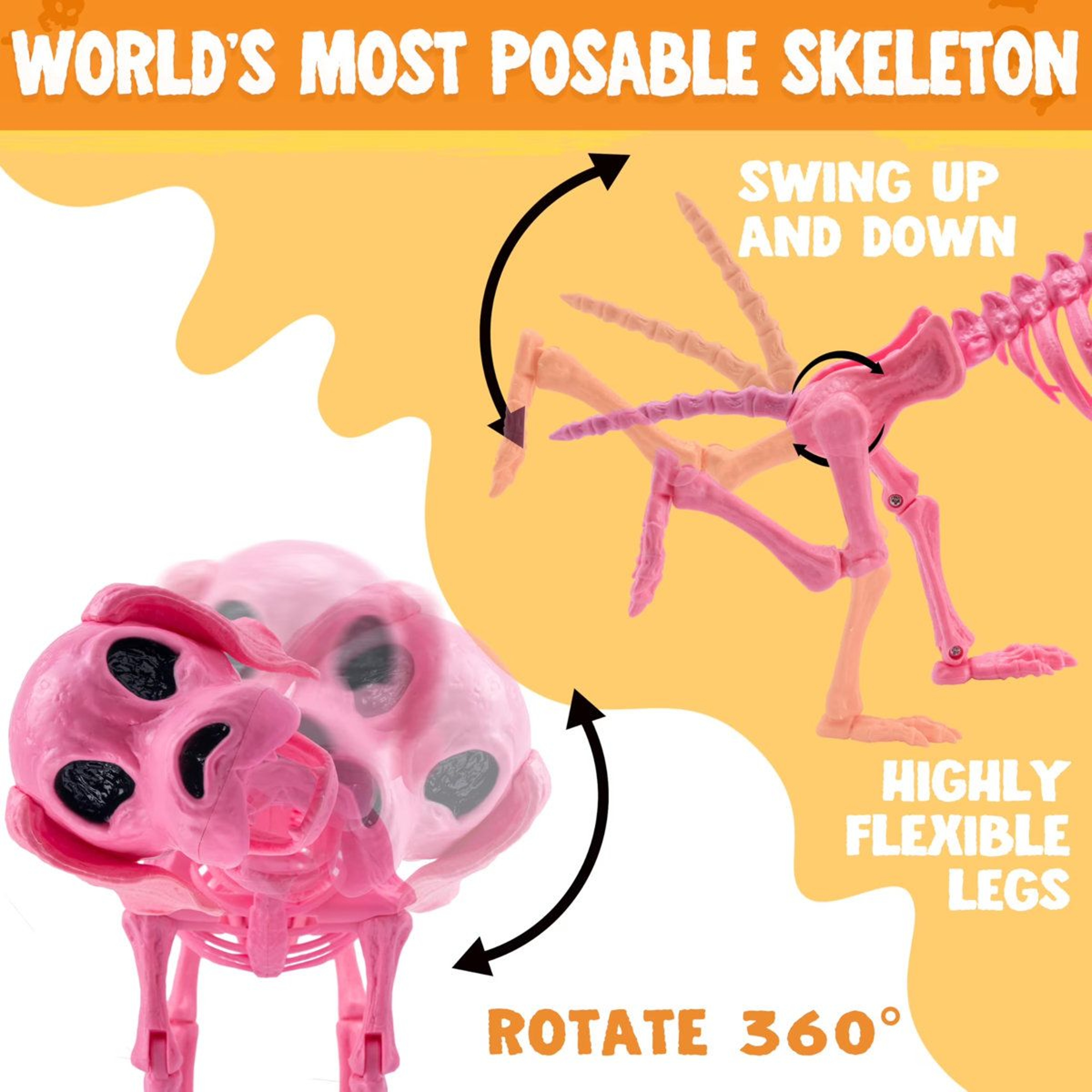 Posable Pink Dog Skeleton Halloween Figurine For Indoor And Outdoor Decorations 4