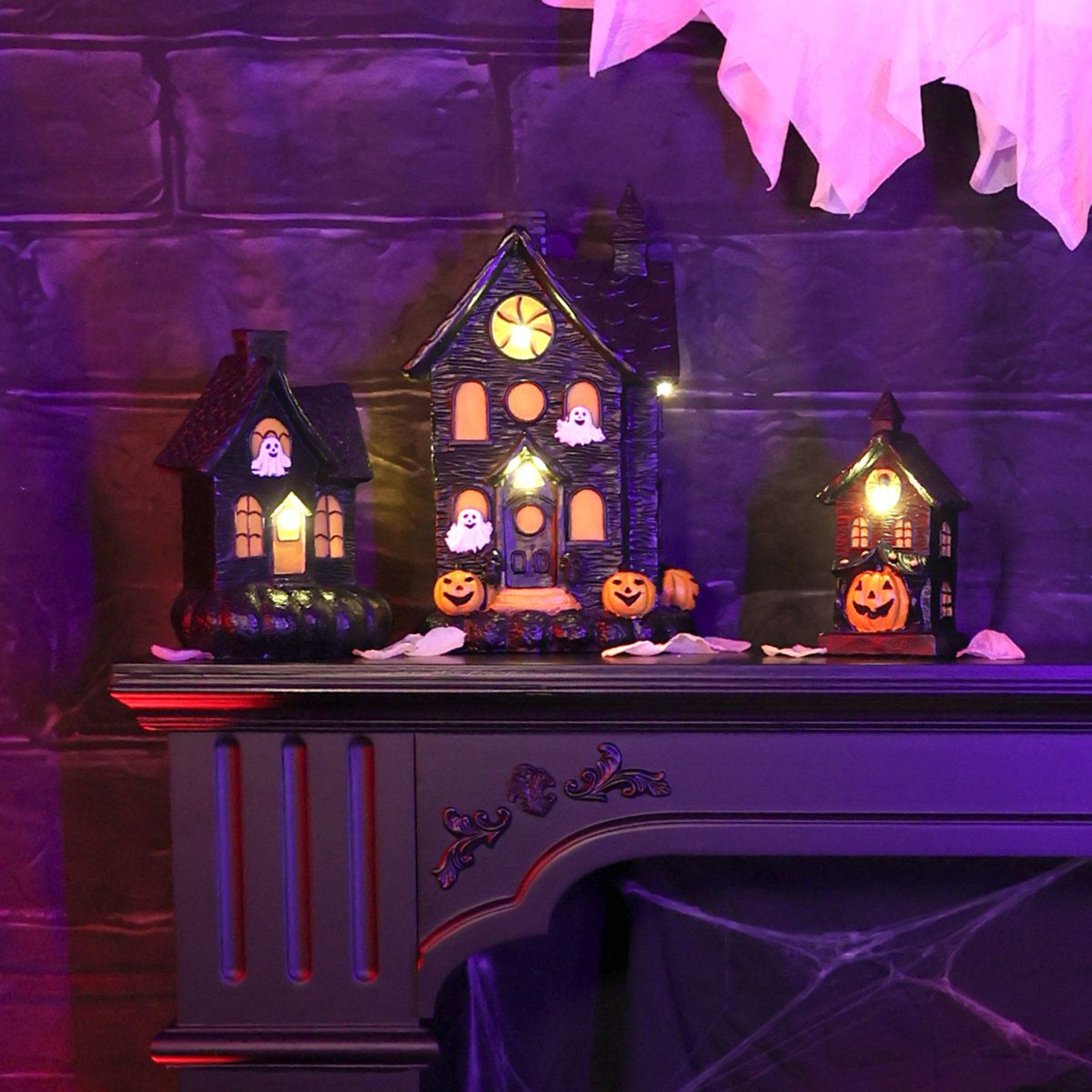 3Piece LED Lighted Haunted House Set For Halloween Decorations 11