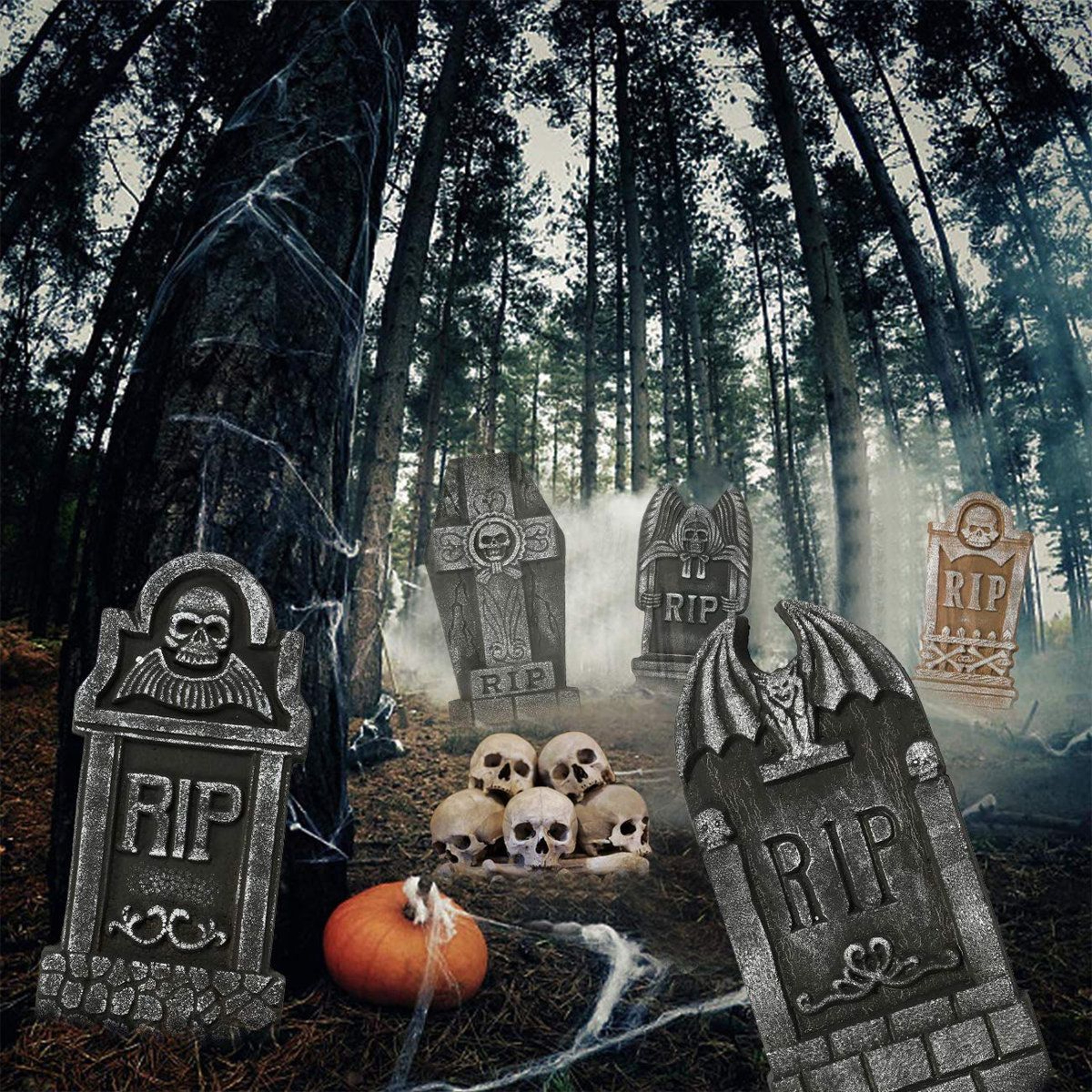 5Piece Halloween Foam Tombstone Decorations With Metal Stakes For Yard And Lawn 2