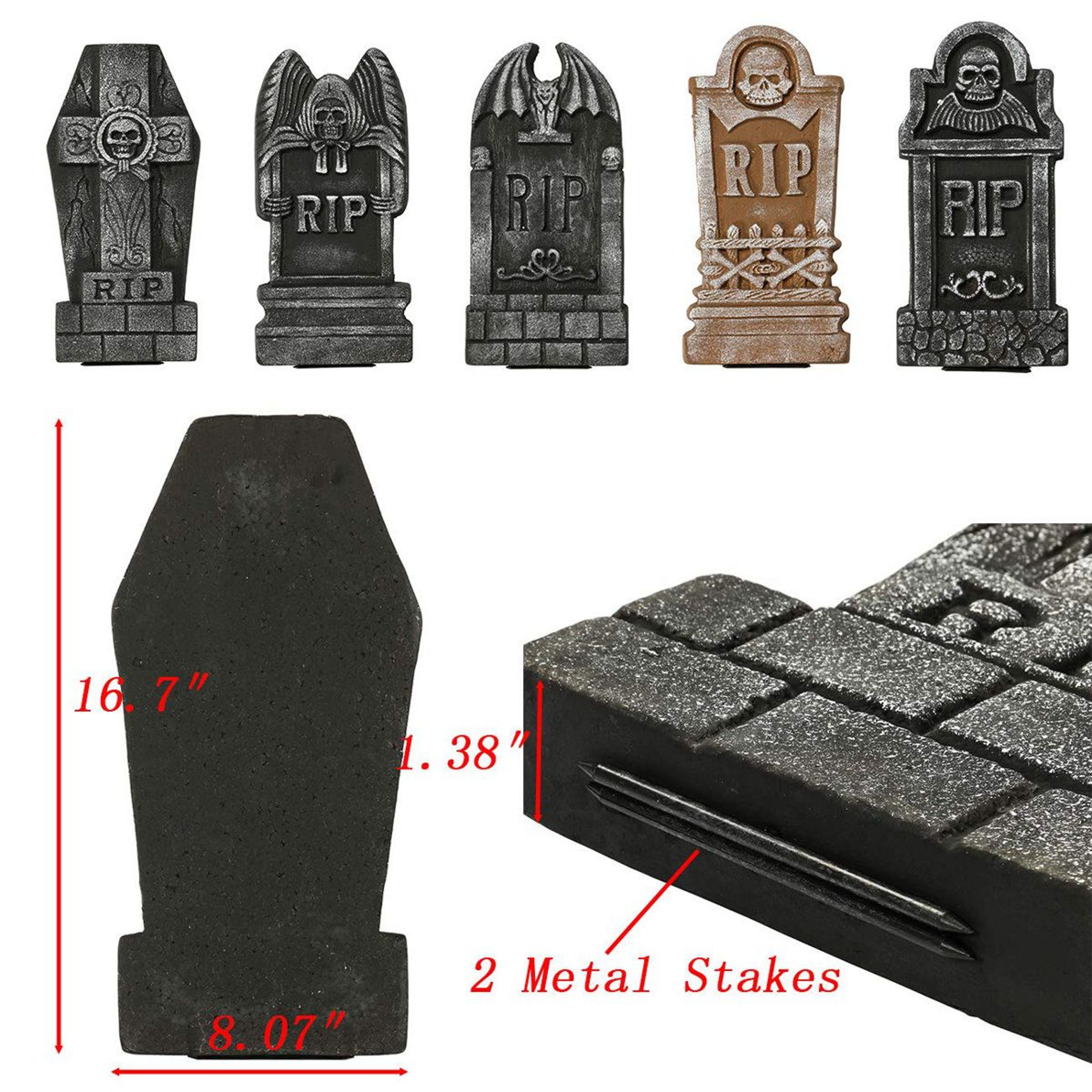 5Piece Halloween Foam Tombstone Decorations With Metal Stakes For Yard And Lawn 3