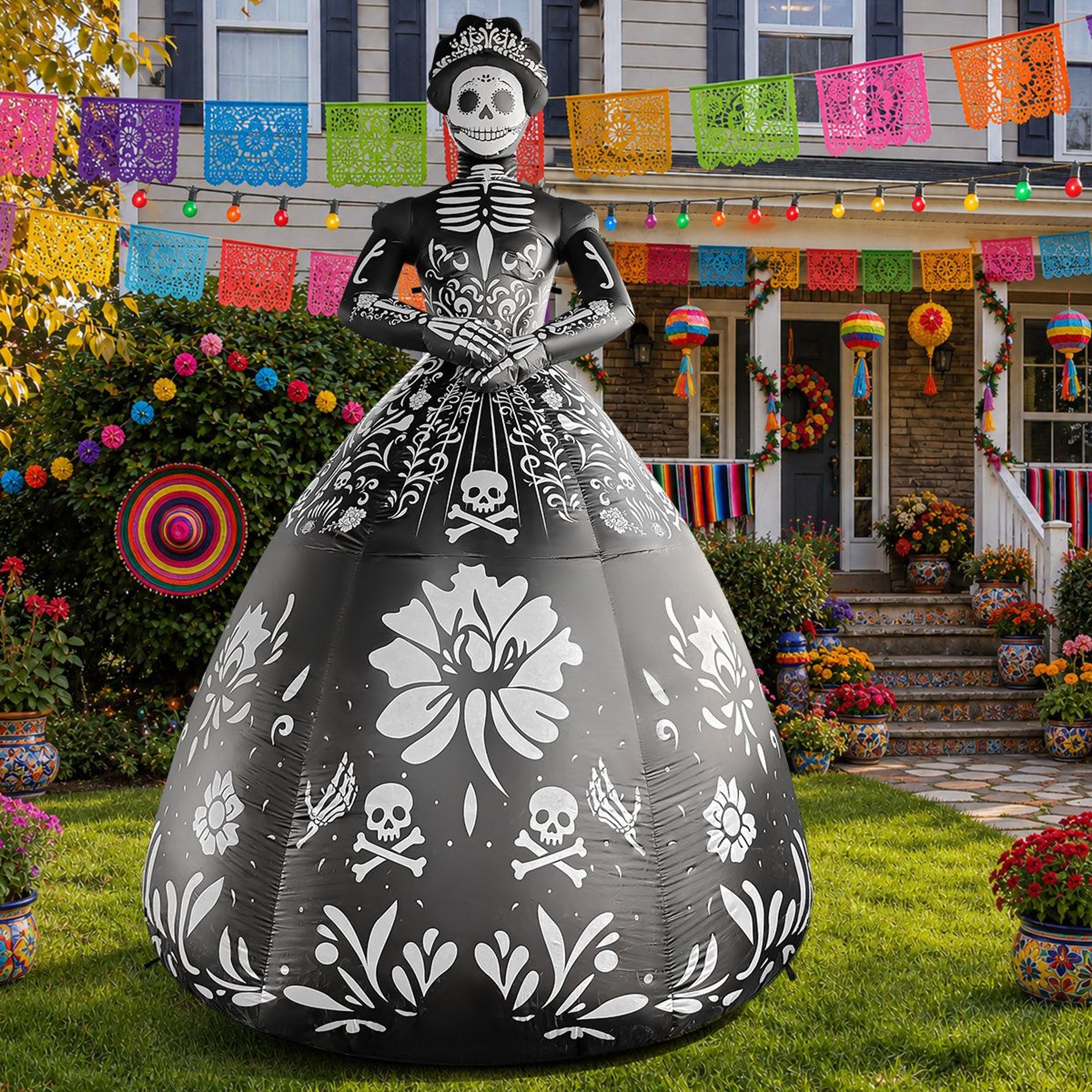 94 FT Halloween Inflatable Ghost Bride With LED Lights And Black Dress 0