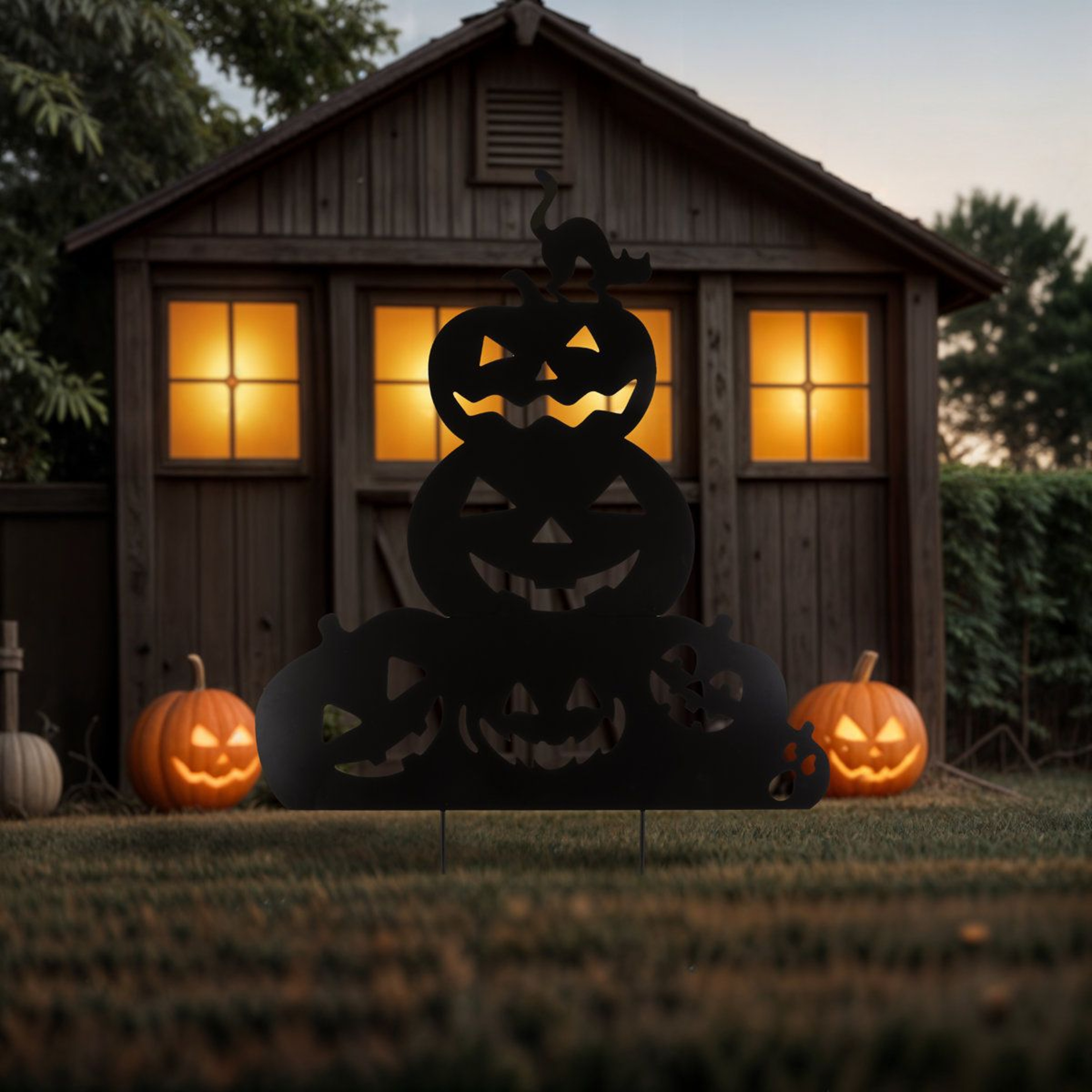 Metal Pumpkin And Cat Halloween Yard Stake Outdoor Decoration 2