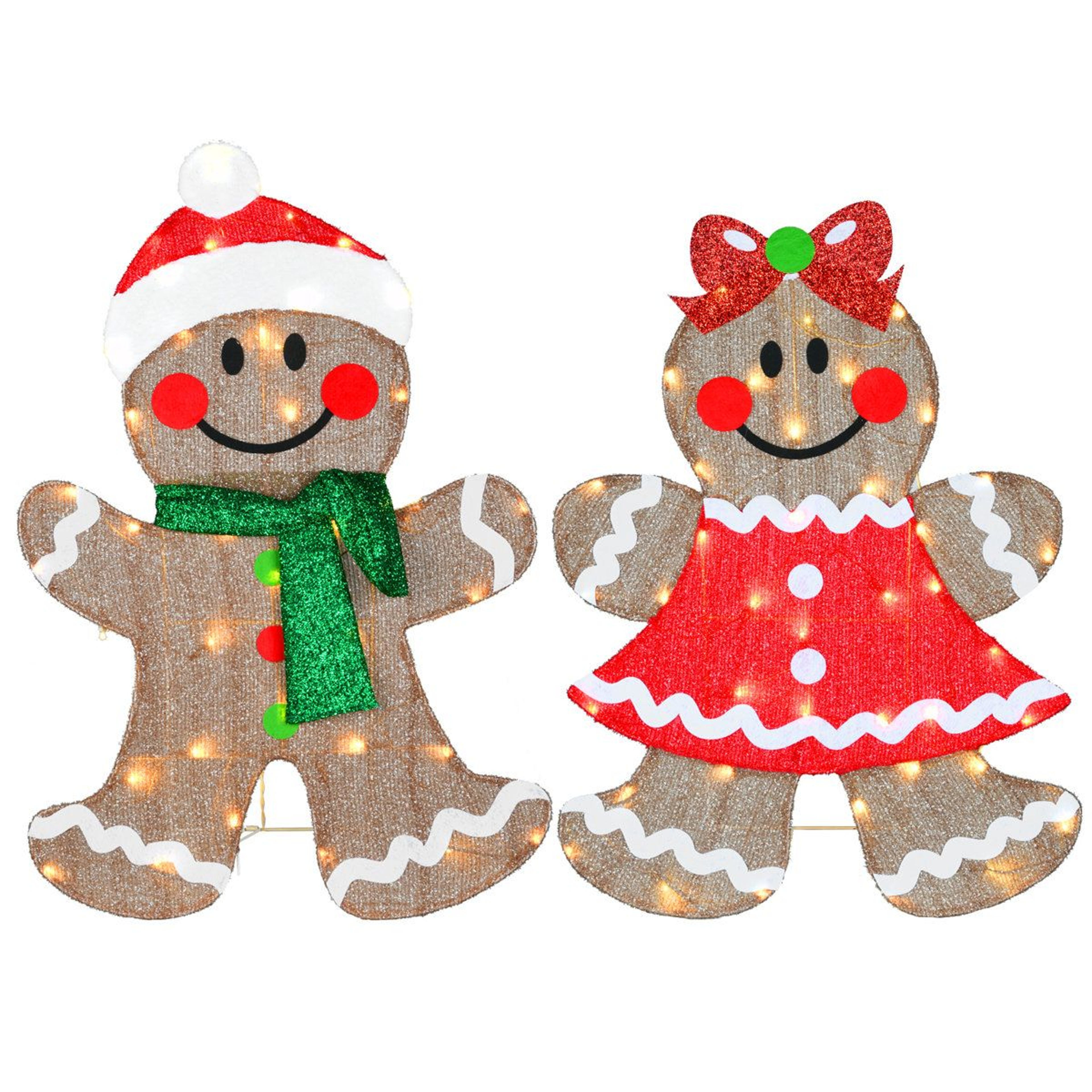 35Inch Lighted Gingerbread Couple Christmas Yard Decorations With 80 LED Lights 0