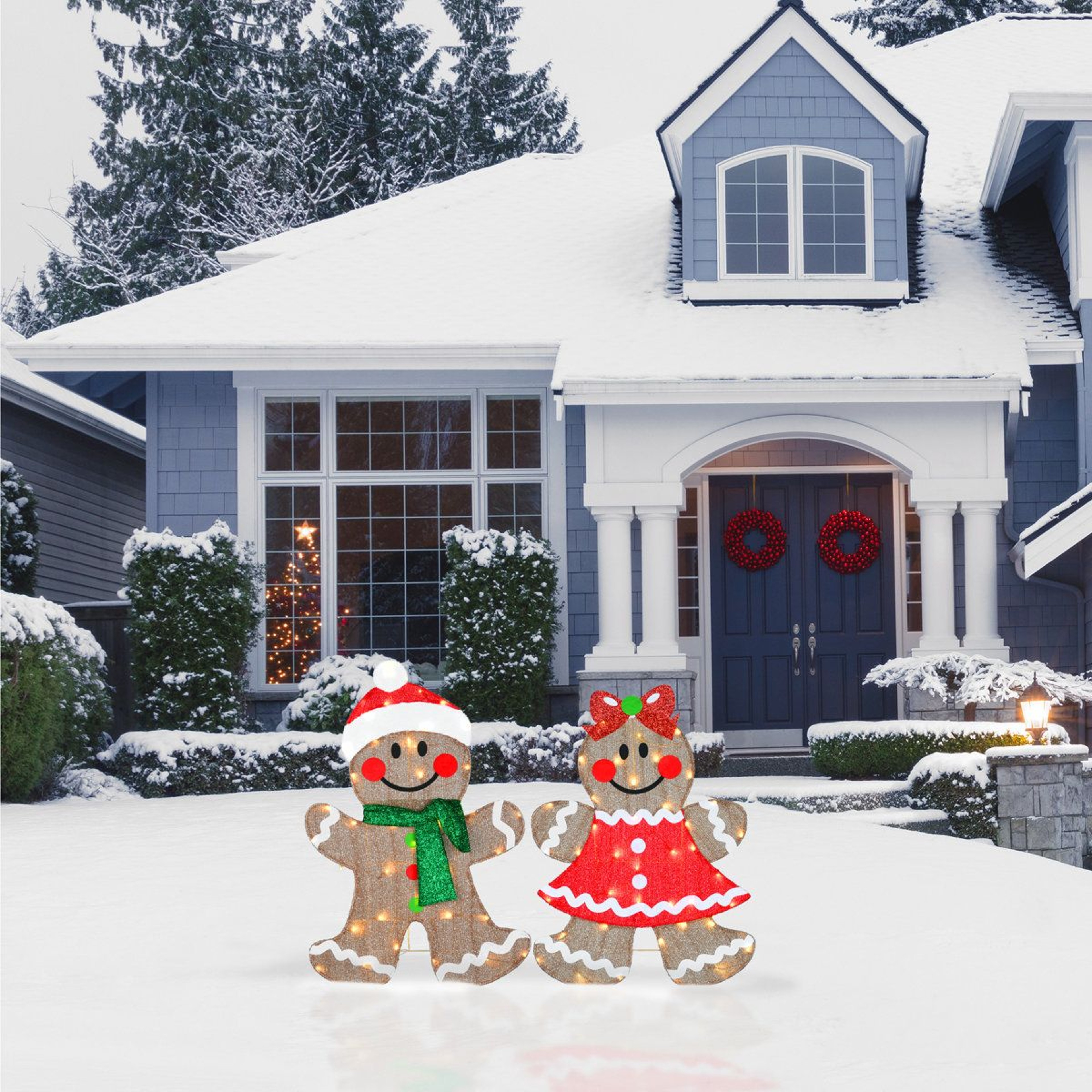 35Inch Lighted Gingerbread Couple Christmas Yard Decorations With 80 LED Lights 2