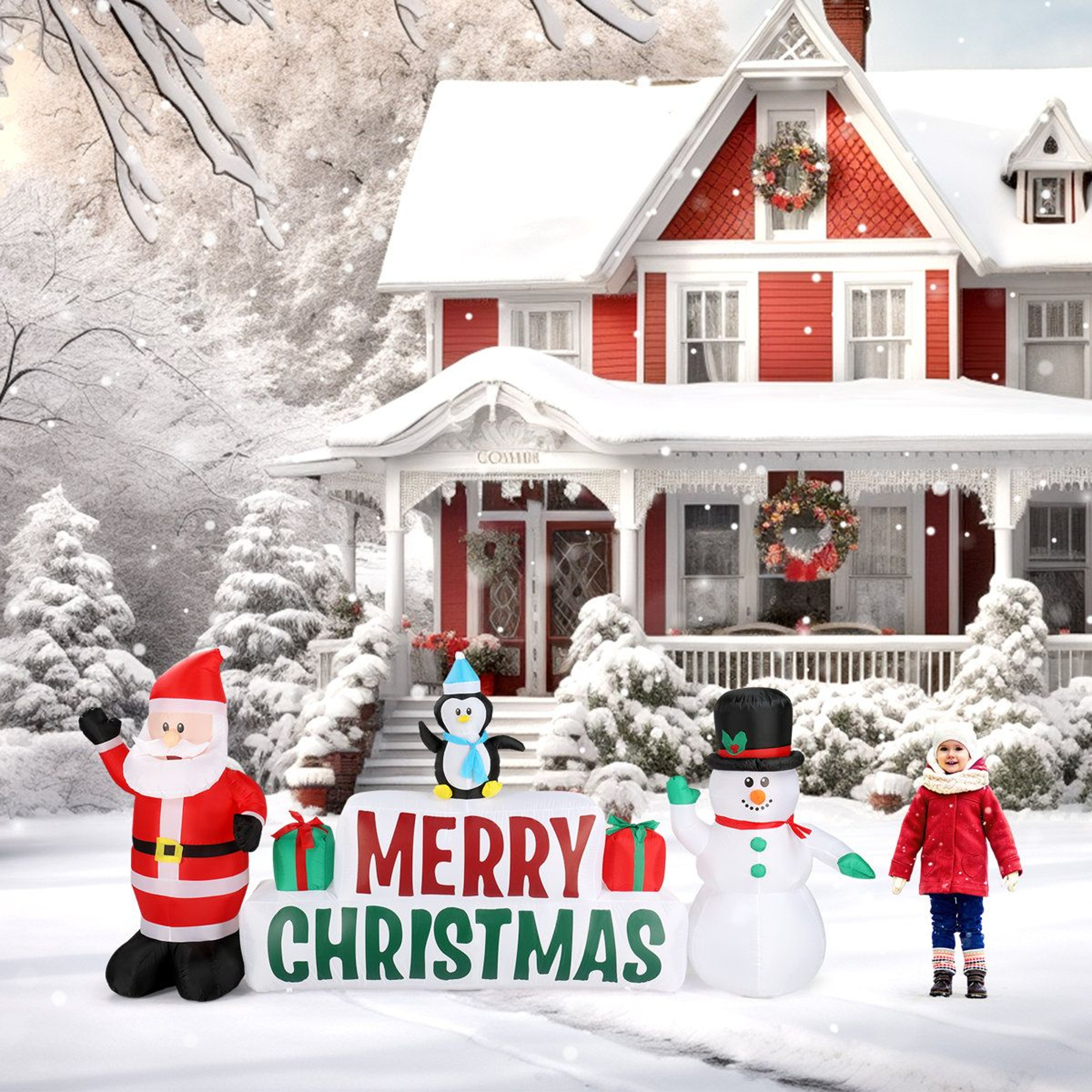 LED Lighted Santa Claus And Snowman Christmas Inflatable Outdoor Decoration 3