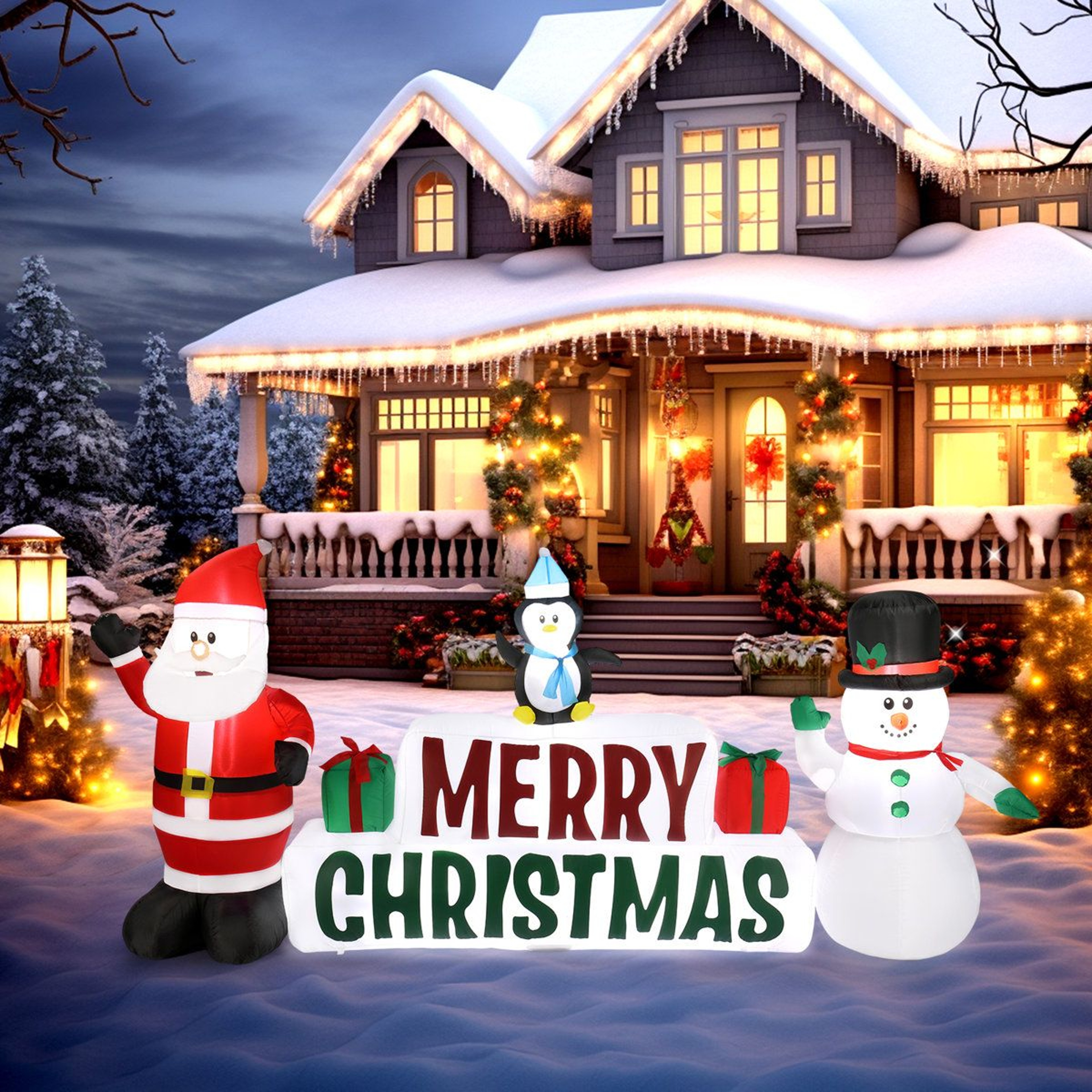 LED Lighted Santa Claus And Snowman Christmas Inflatable Outdoor Decoration 0