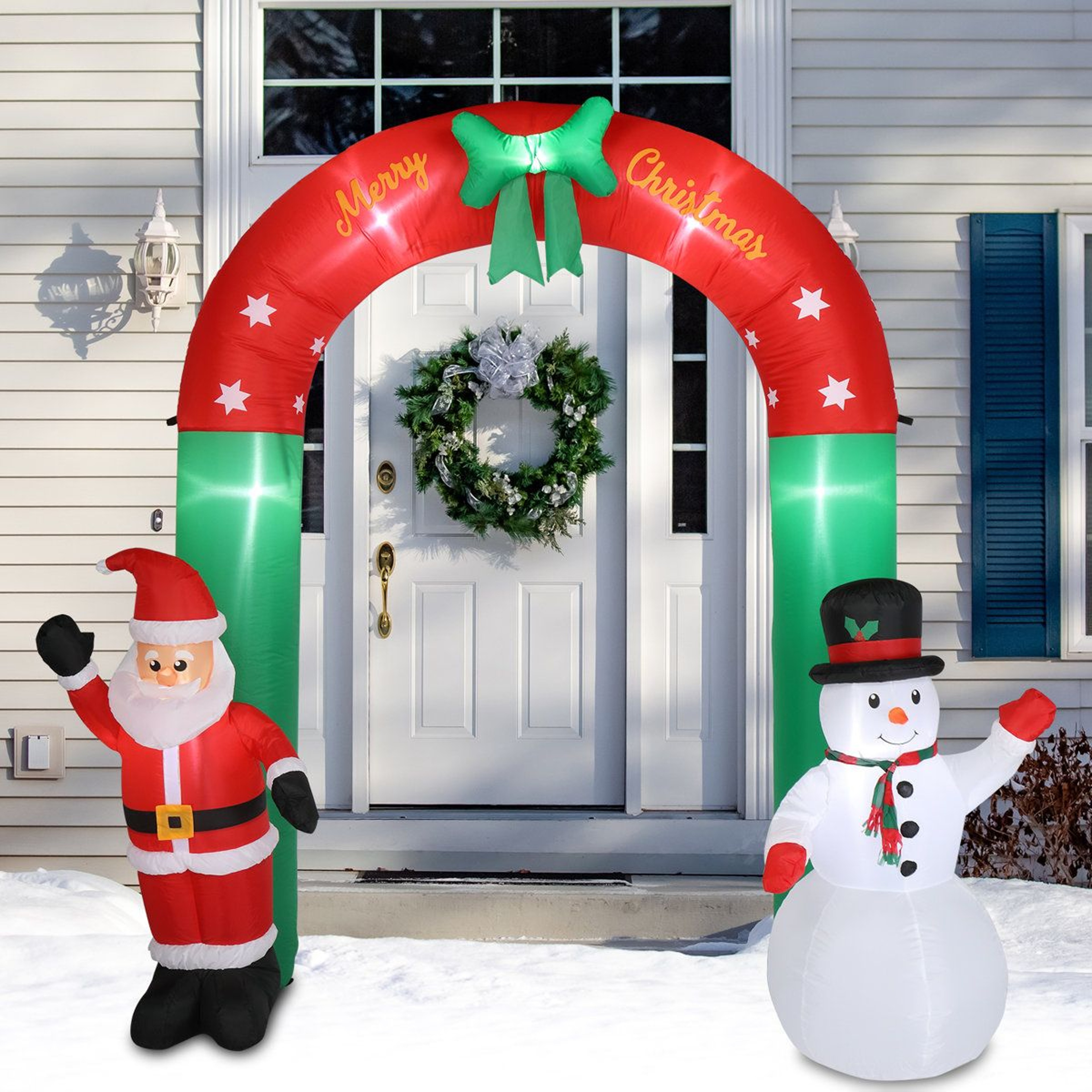 8 FT LED Christmas Inflatable Archway With Santa And Snowman For Outdoor Decorations 1