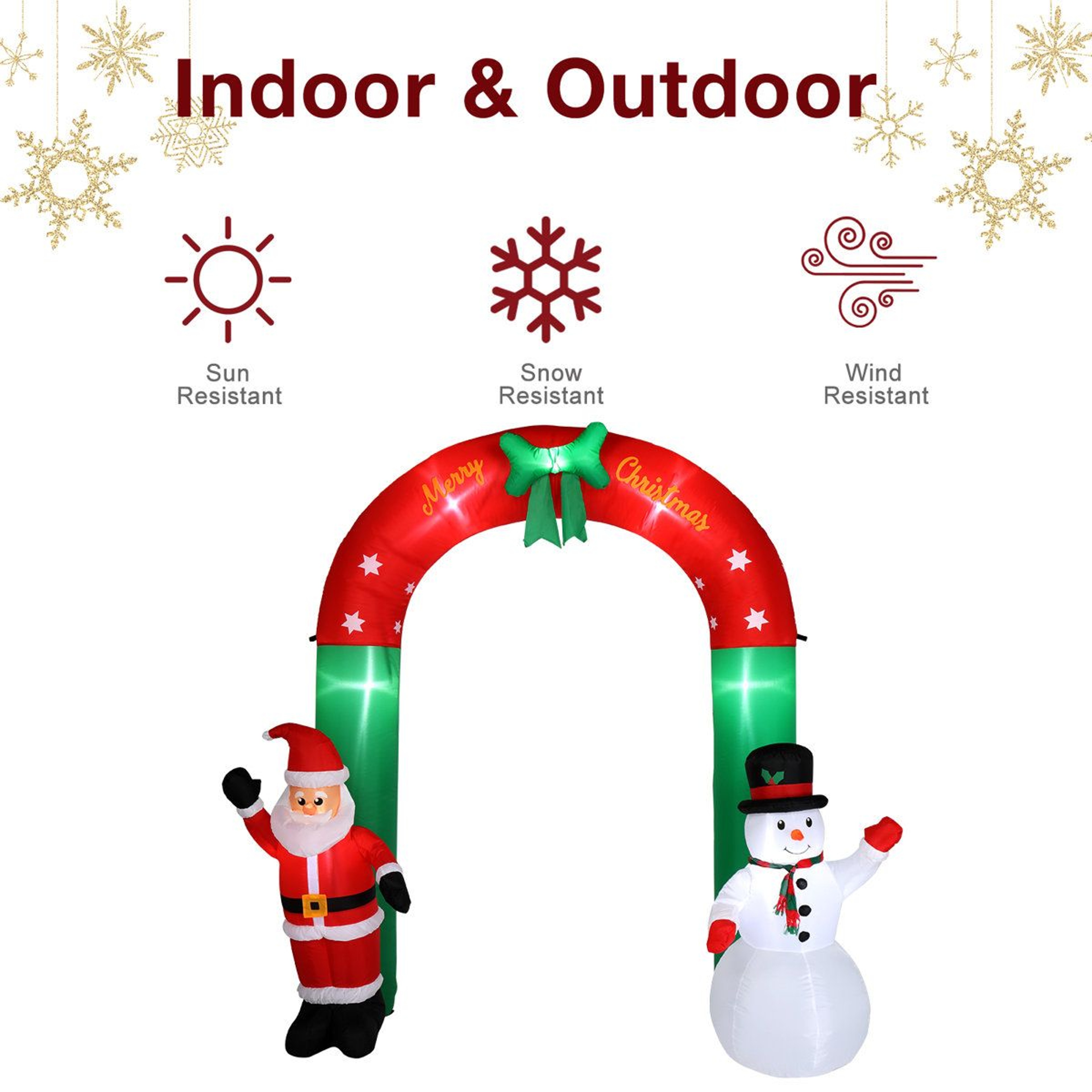 8 FT LED Christmas Inflatable Archway With Santa And Snowman For Outdoor Decorations 6