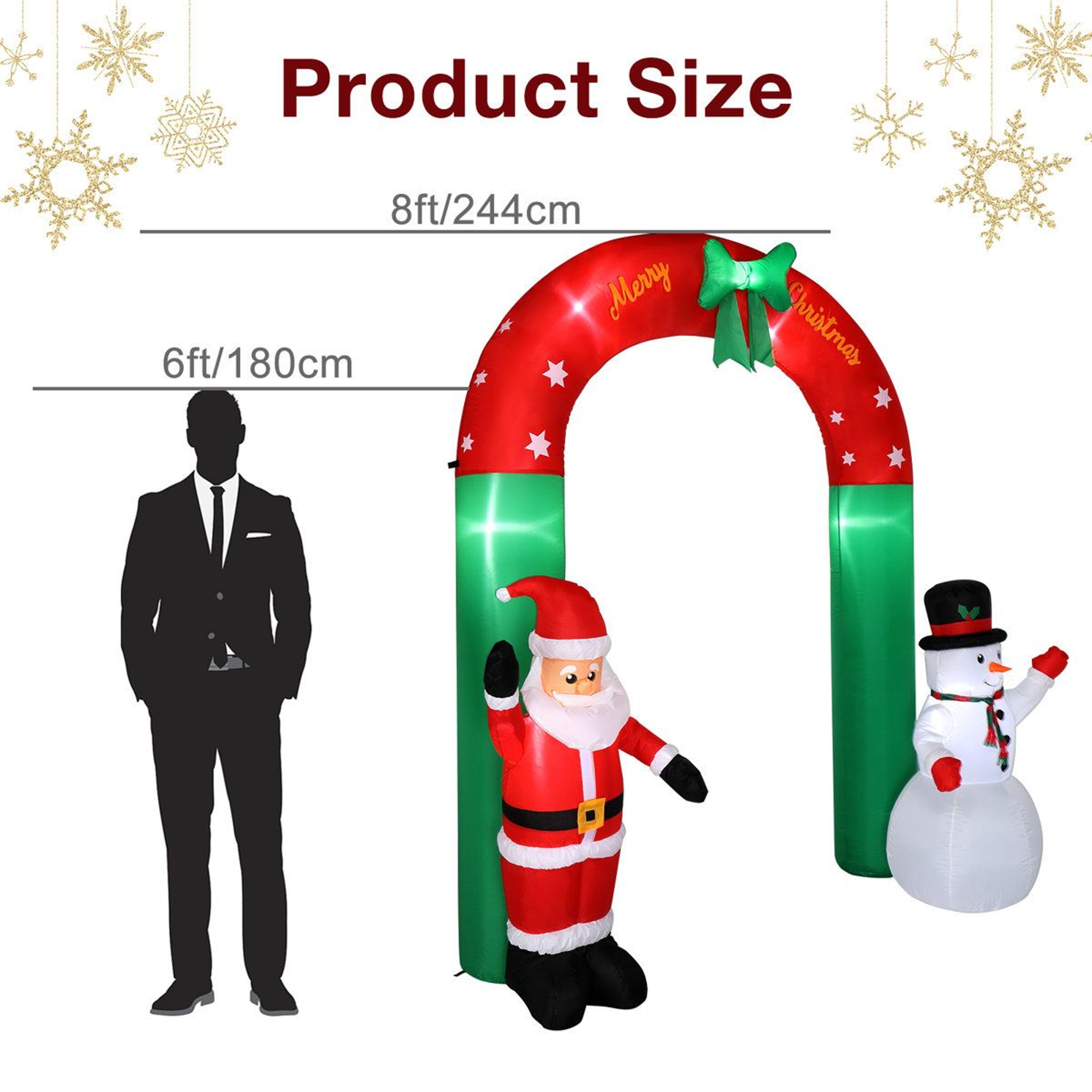 8 FT LED Christmas Inflatable Archway With Santa And Snowman For Outdoor Decorations 5