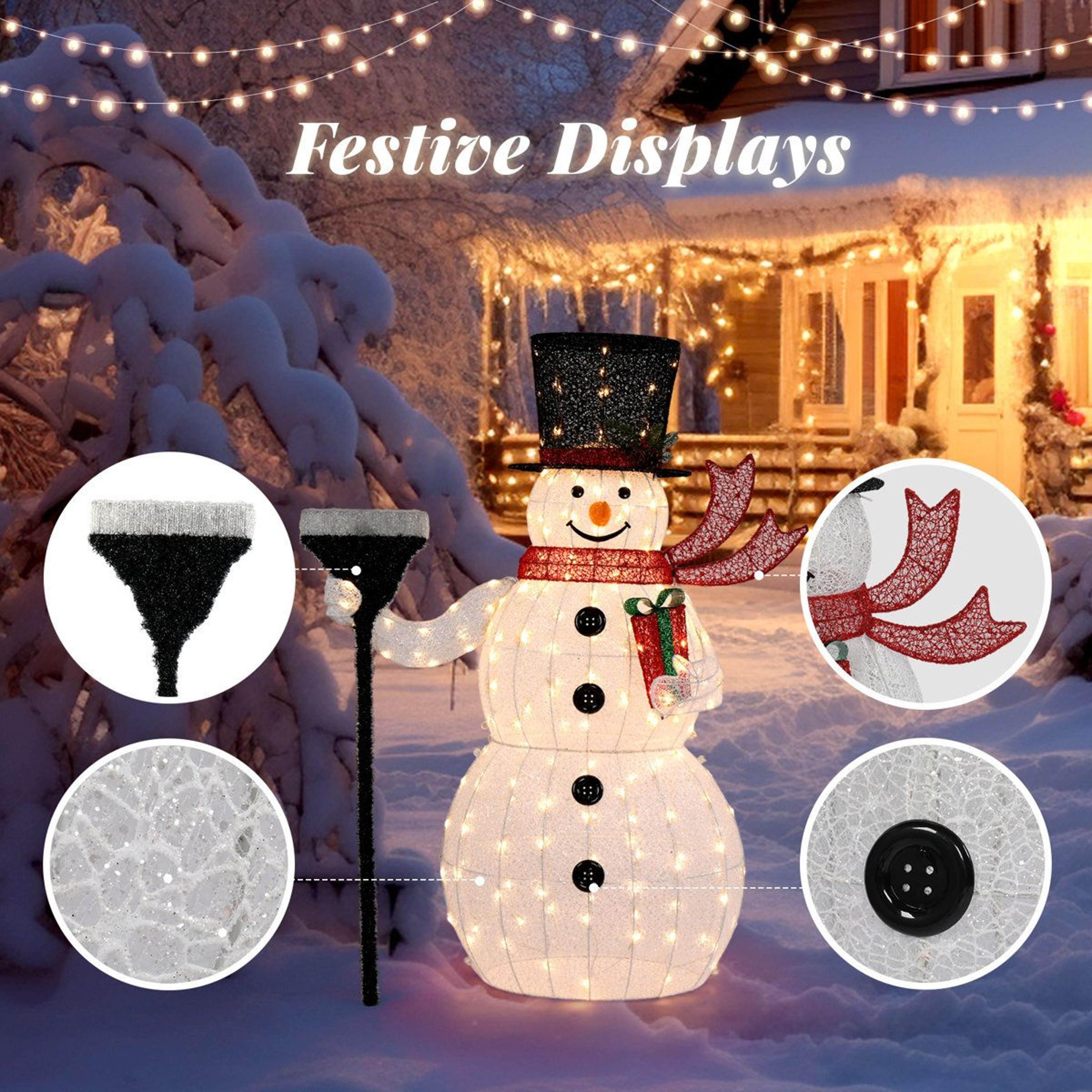 60Inch Outdoor LED Snowman Christmas Decoration With 200 White Lights 2