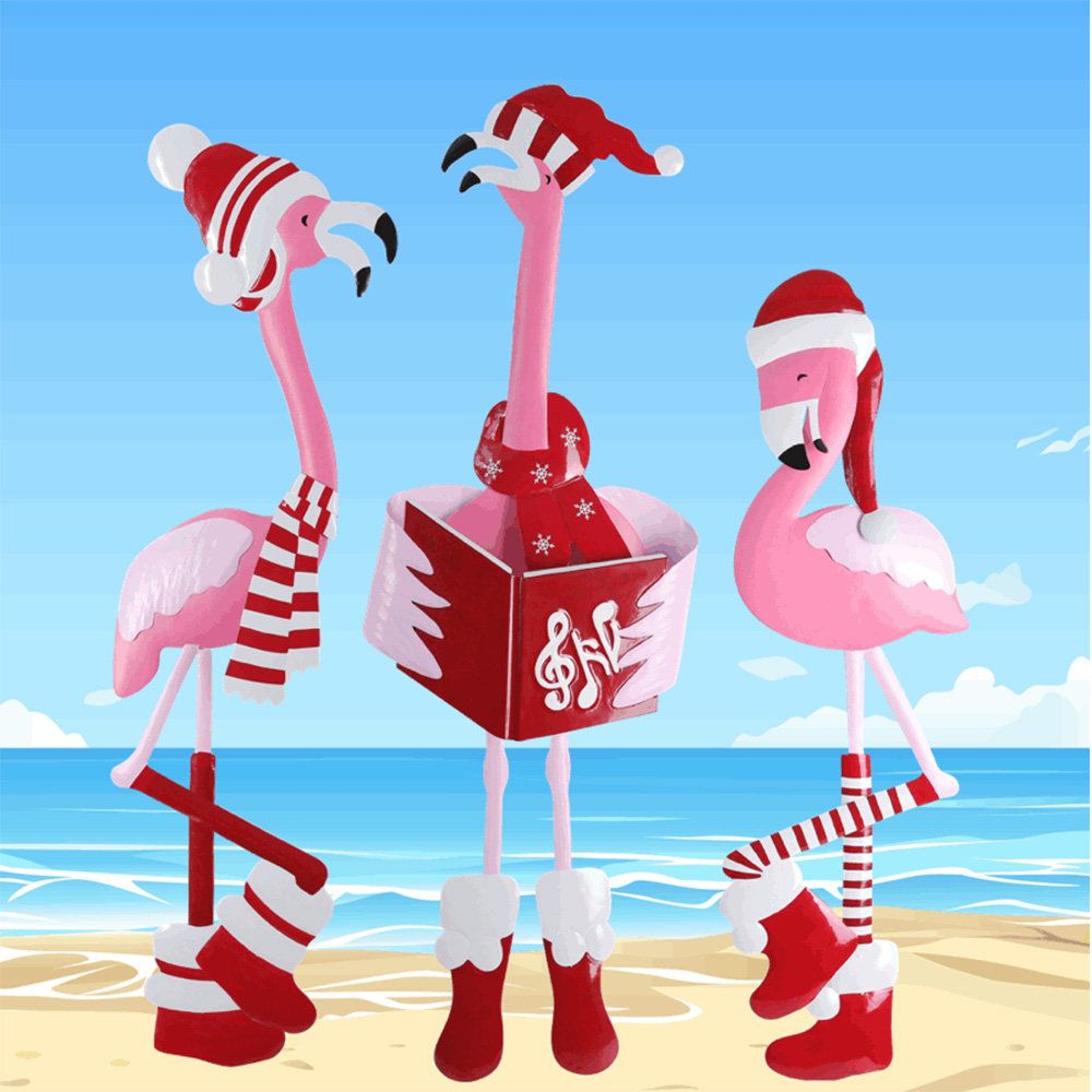 3Piece Christmas Flamingo Garden Stakes Outdoor Holiday Yard Decorations 1