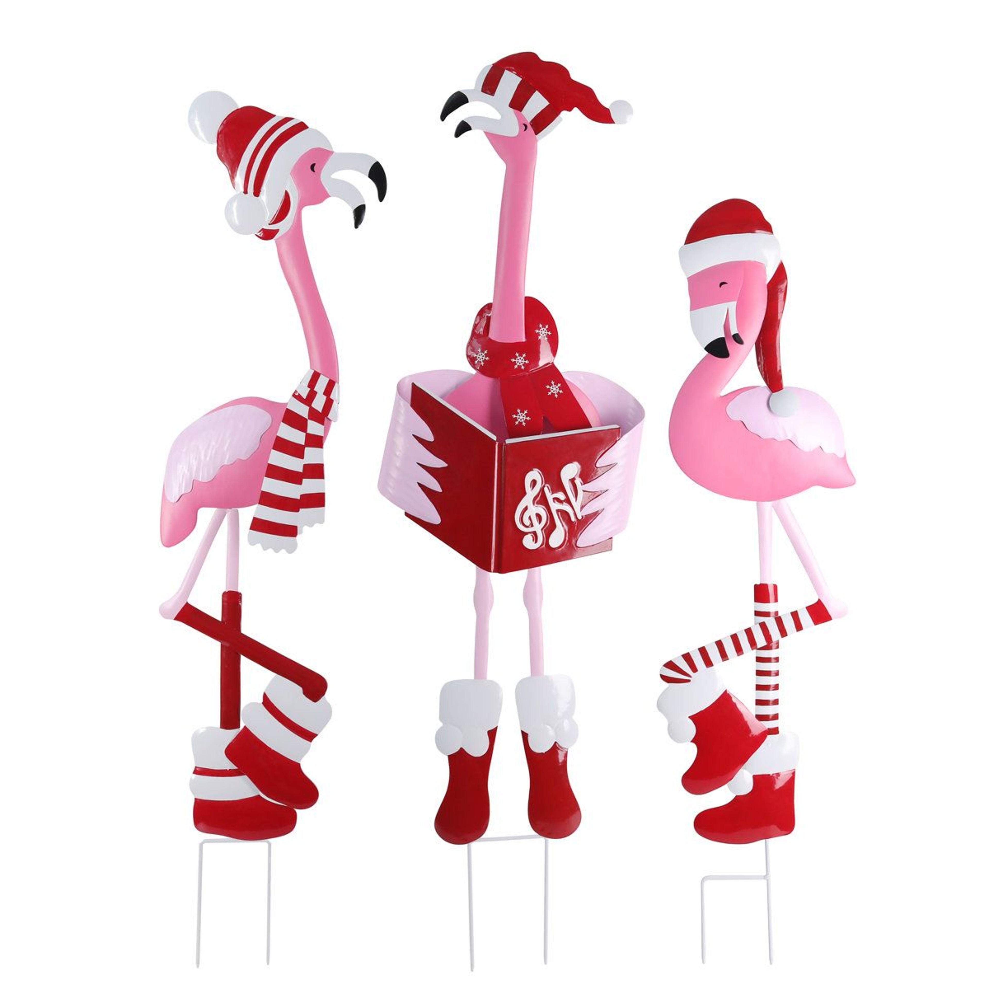 3Piece Christmas Flamingo Garden Stakes Outdoor Holiday Yard Decorations 3
