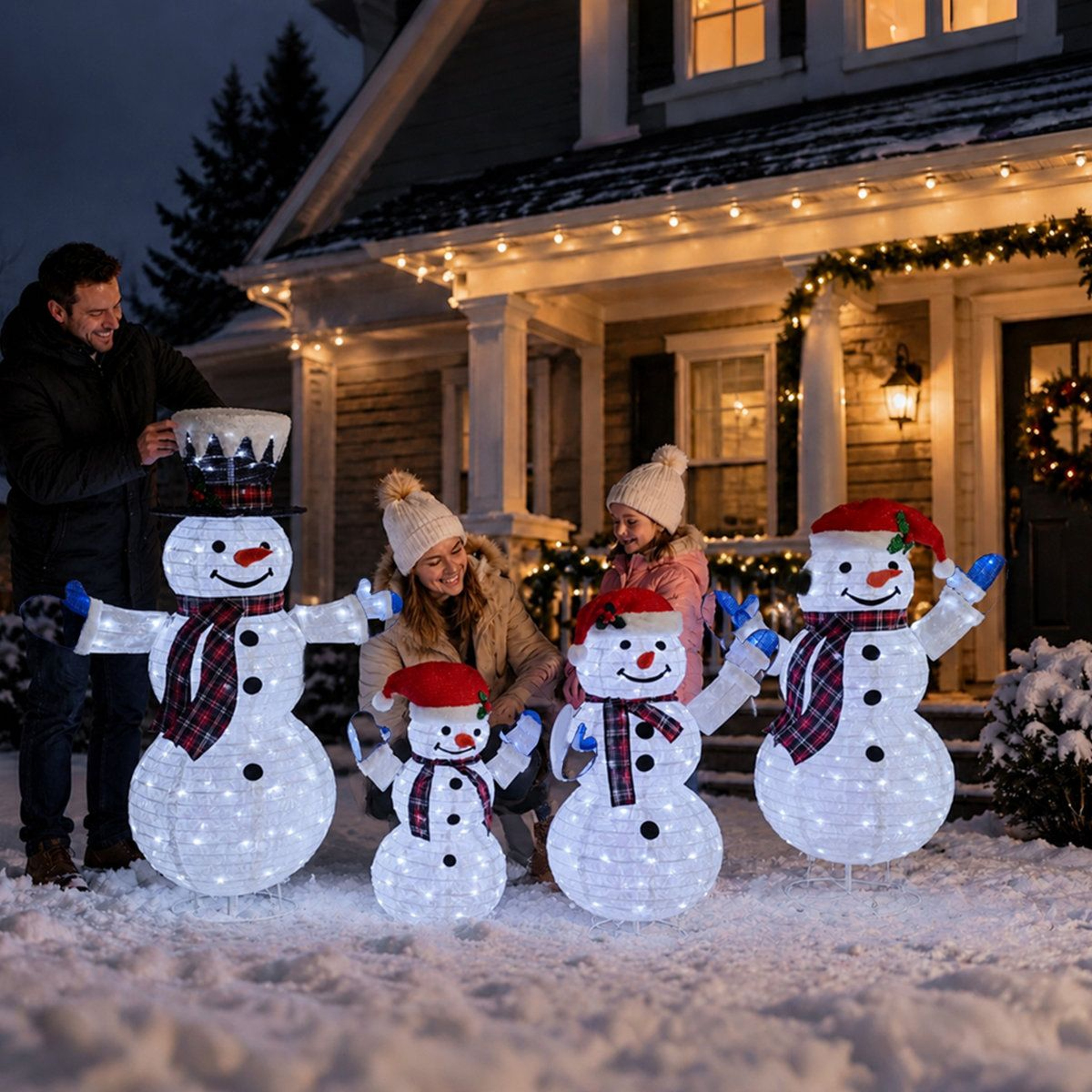 4Piece Lighted Snowman Family Outdoor Christmas Decorations With 346 LED Lights 0