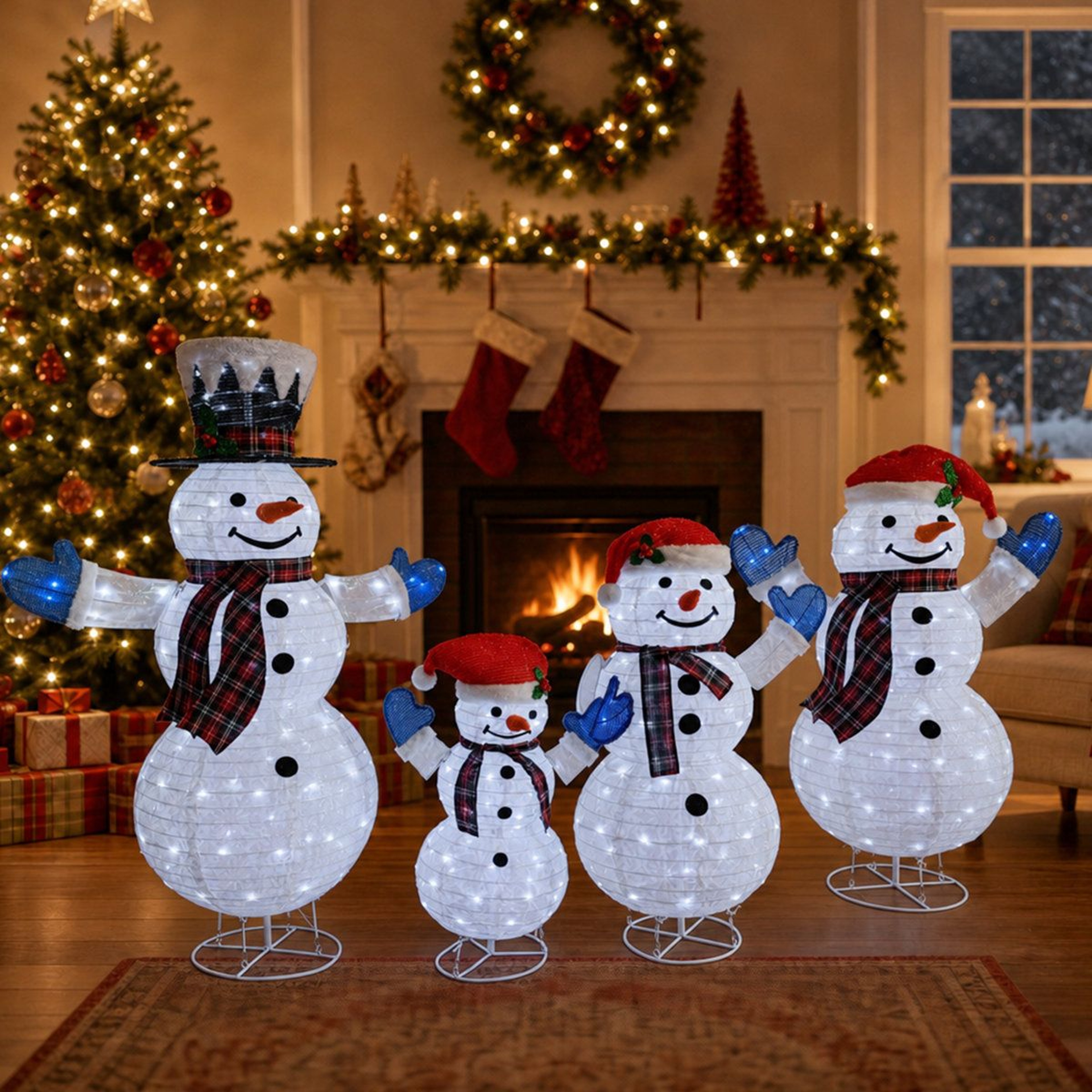 4Piece Lighted Snowman Family Outdoor Christmas Decorations With 346 LED Lights 3