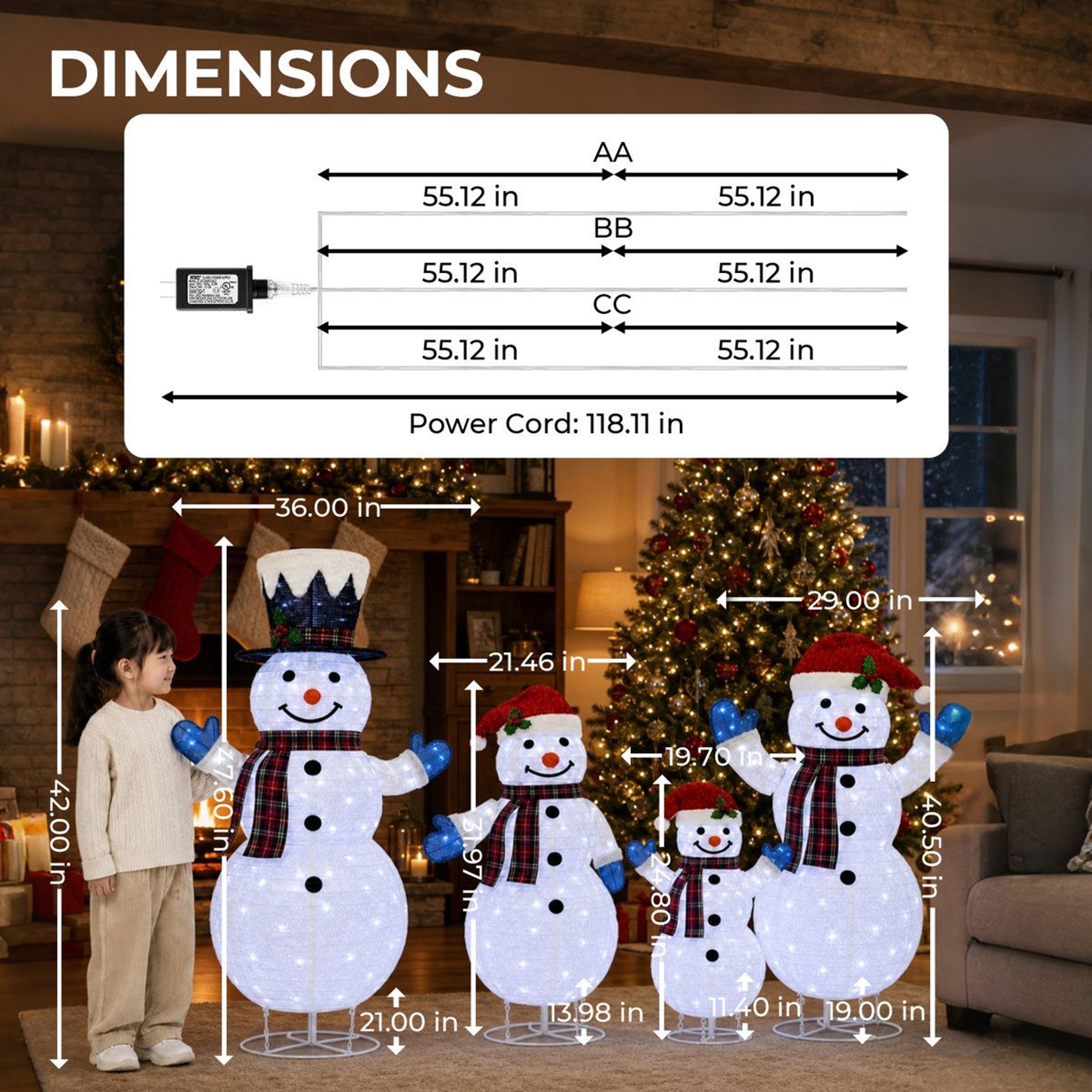 4Piece Lighted Snowman Family Outdoor Christmas Decorations With 346 LED Lights 7