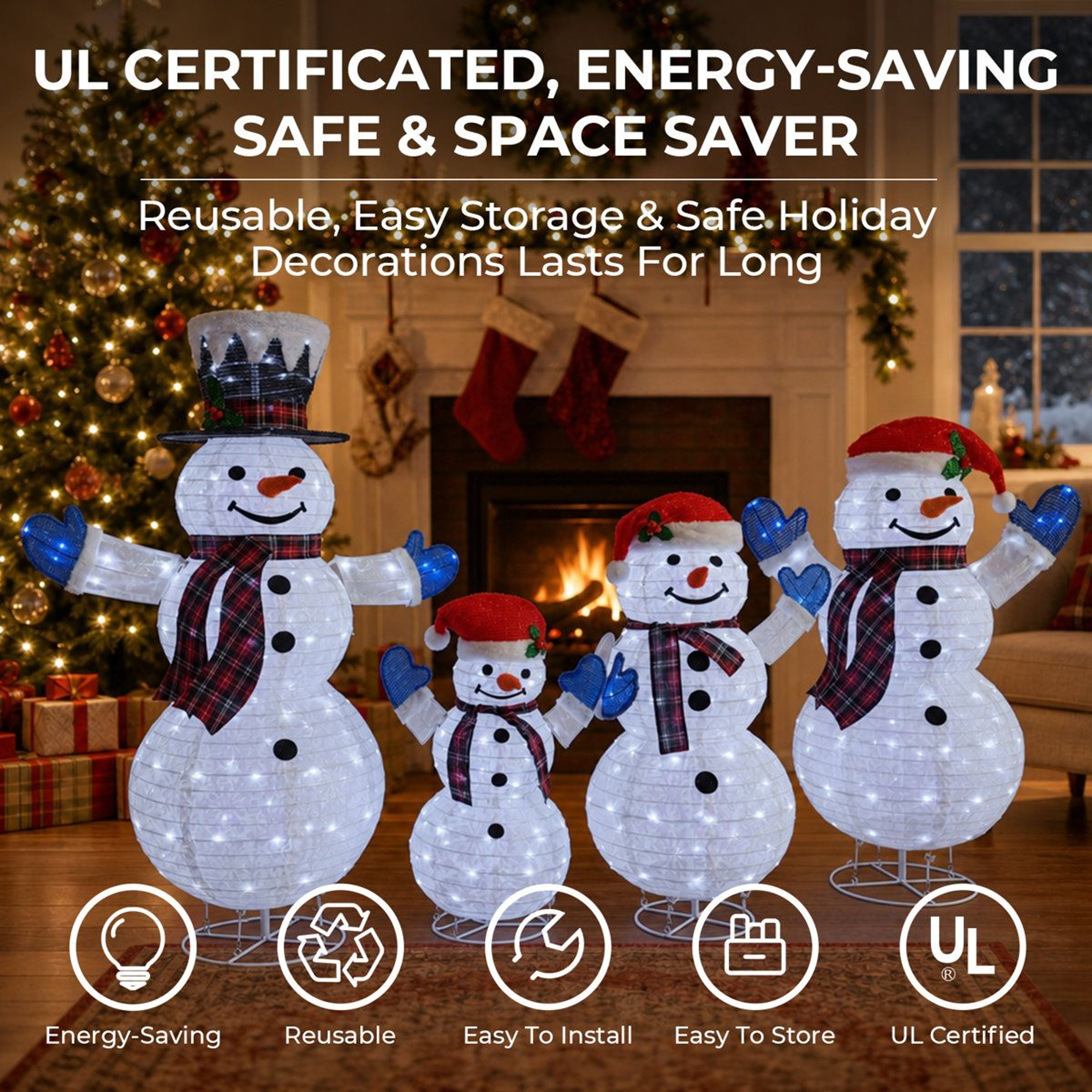 4Piece Lighted Snowman Family Outdoor Christmas Decorations With 346 LED Lights 6
