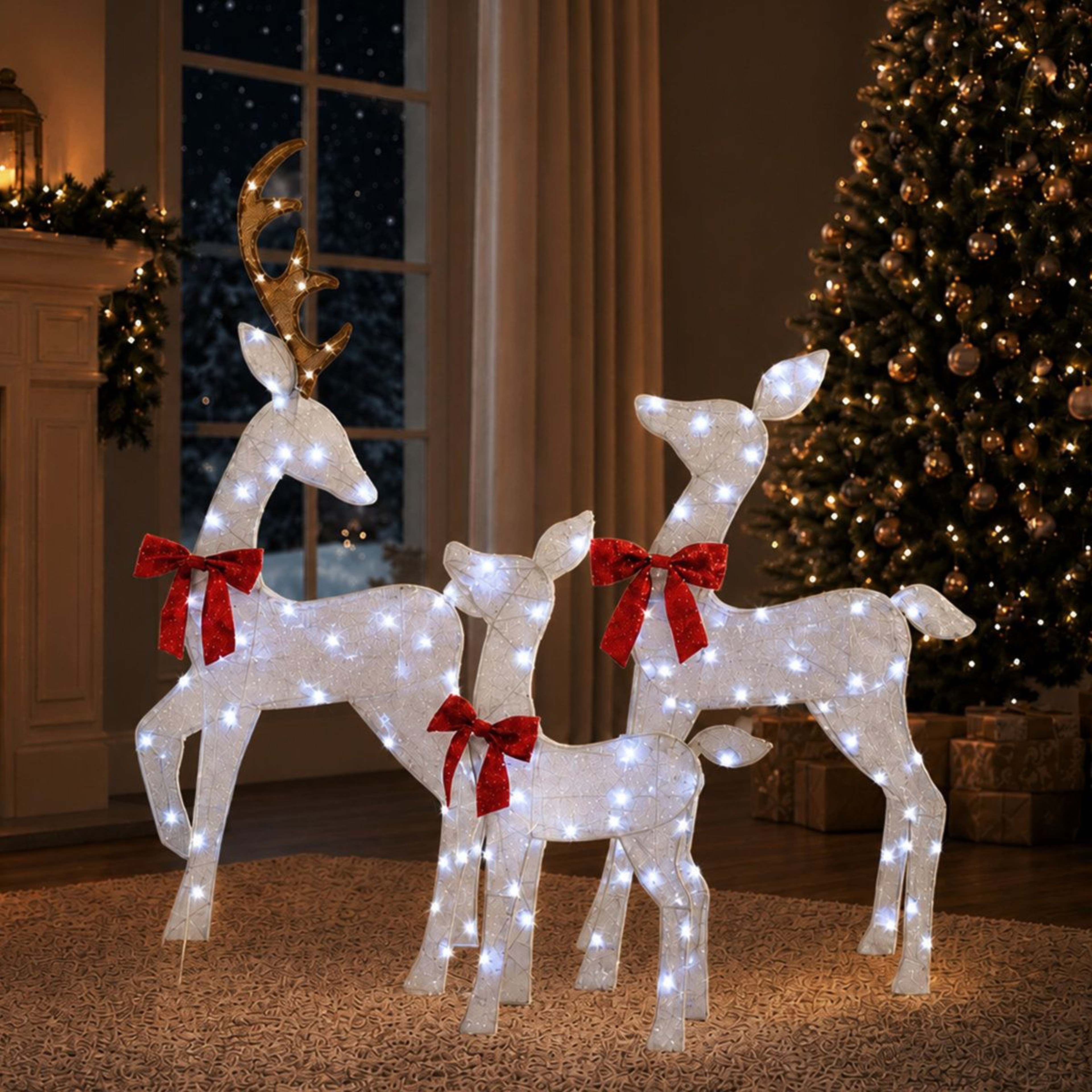 3Piece Lighted Reindeer Family Outdoor Christmas Yard Decorations With 144 White LED Lights 0