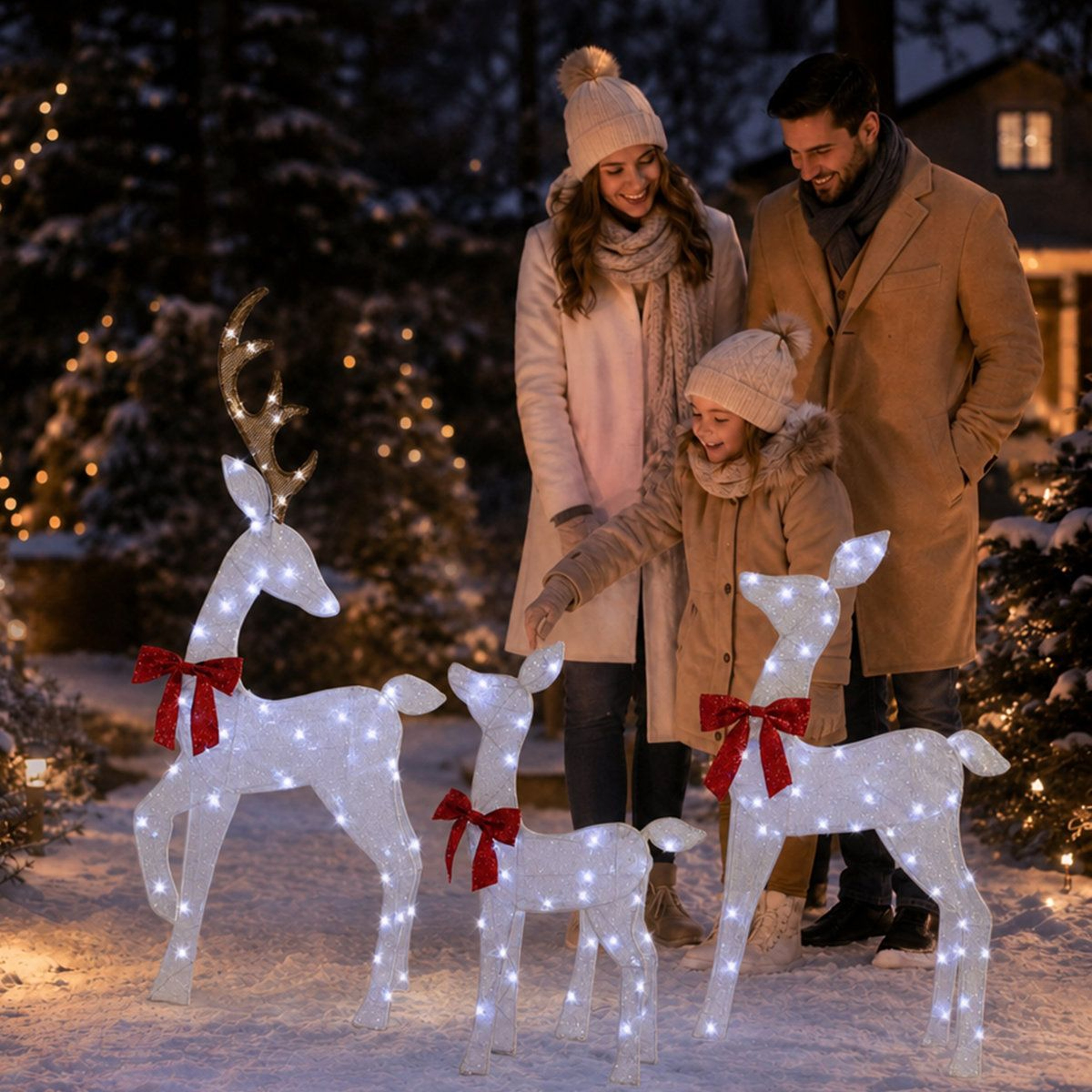 3Piece Lighted Reindeer Family Outdoor Christmas Yard Decorations With 144 White LED Lights 2