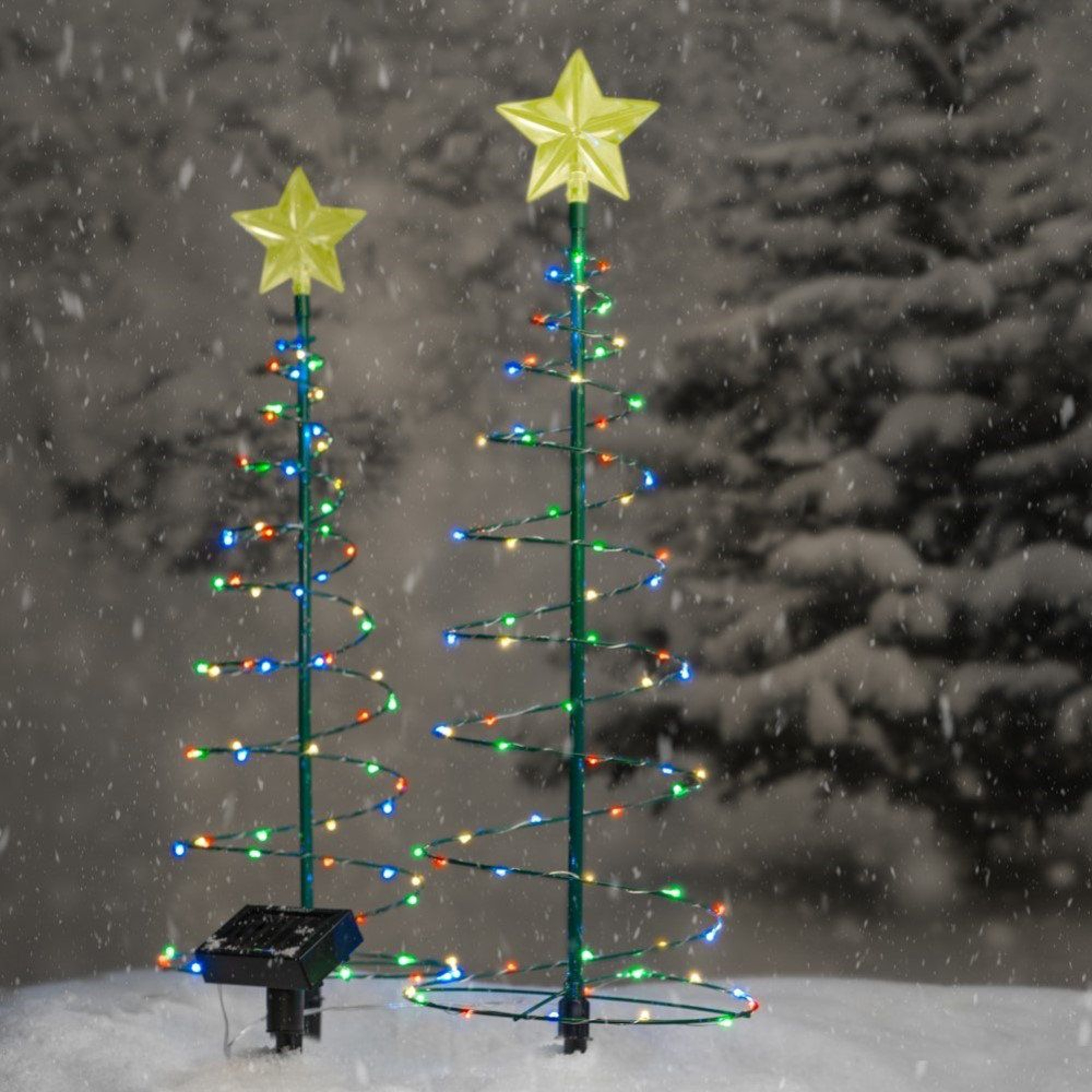 Solar Powered LED Spiral Christmas Tree Outdoor Decorations Set Of 2 8