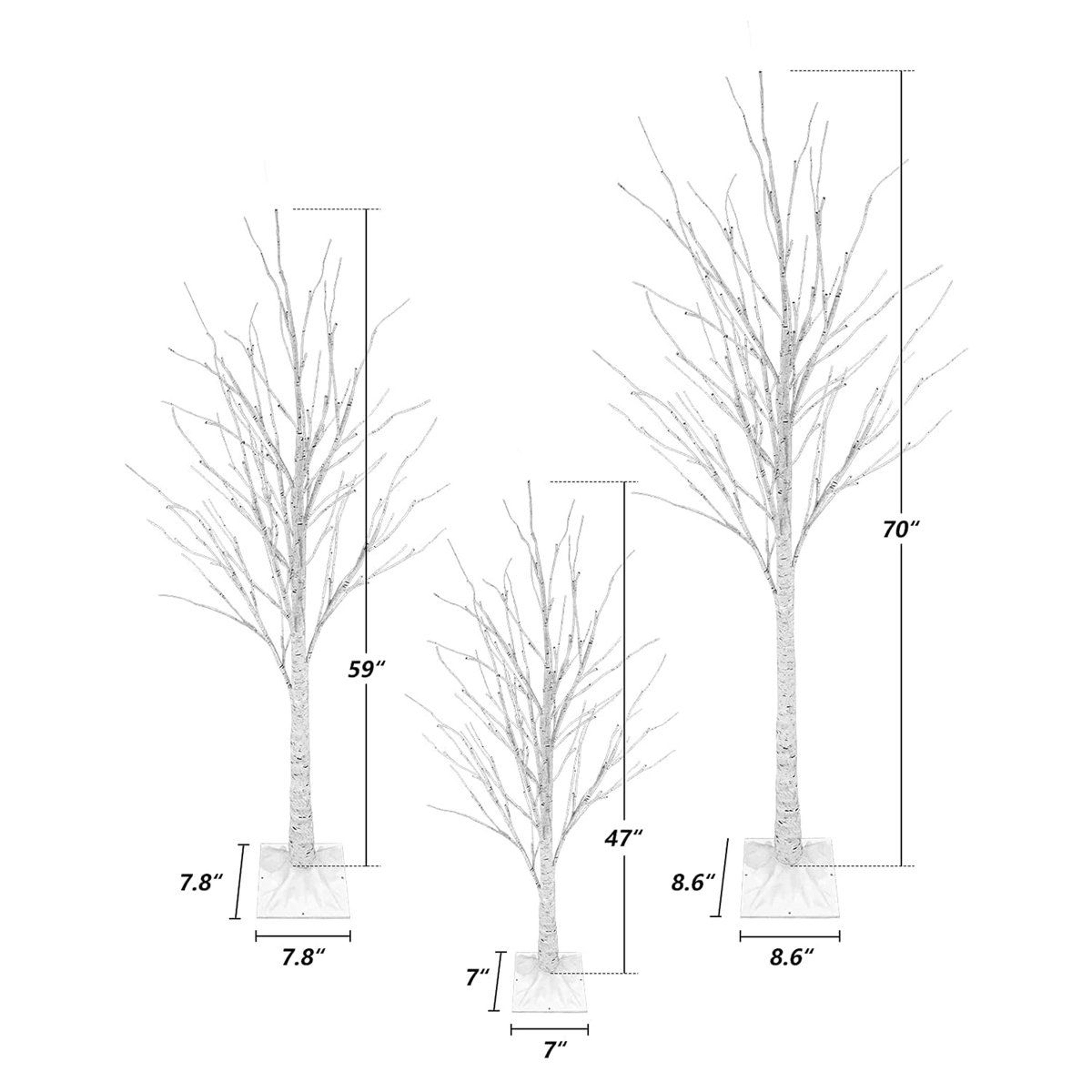 3Piece LED Birch Tree Light Set With 200 Warm White Lights For Indoor Outdoor Decor 2