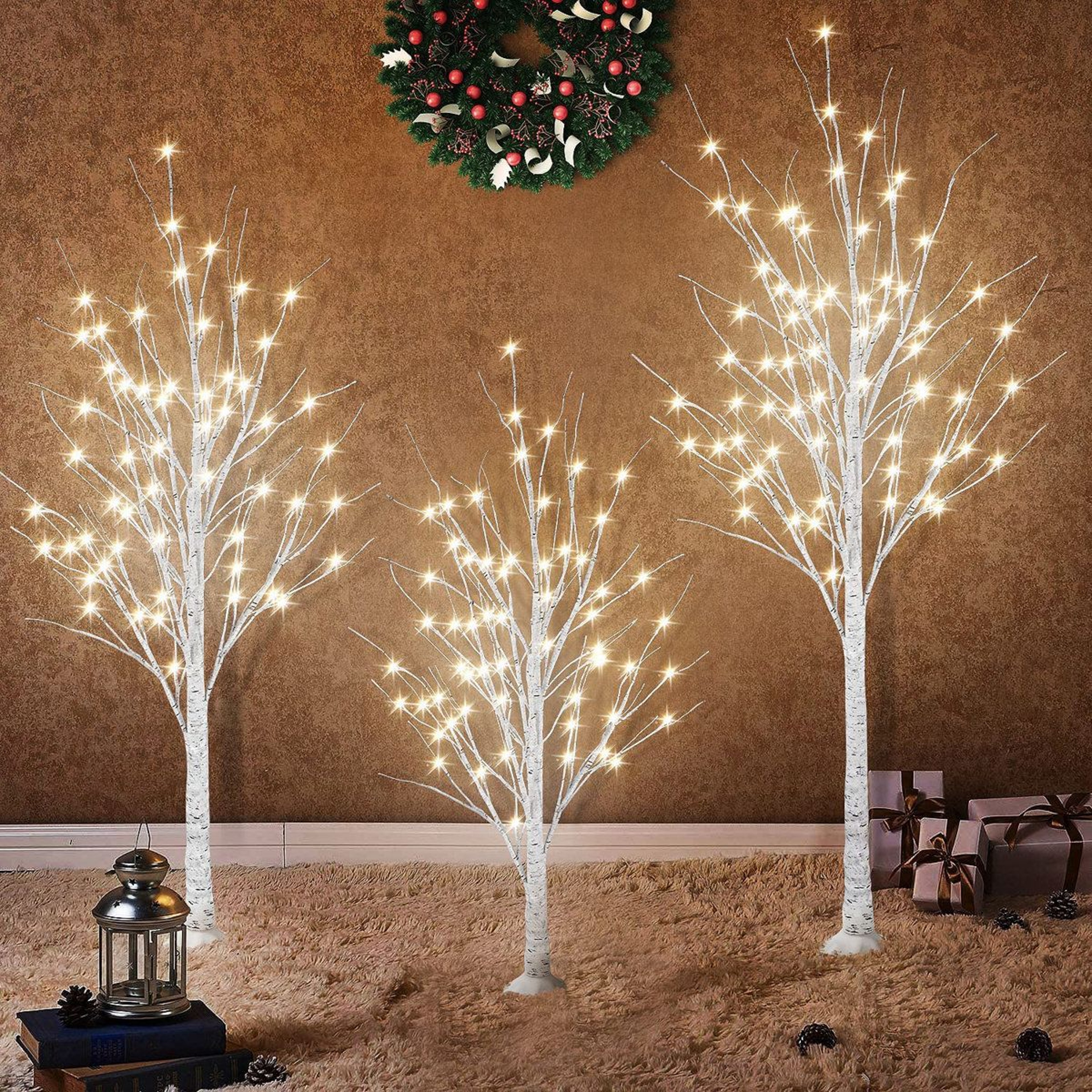 3Piece LED Birch Tree Light Set With 200 Warm White Lights For Indoor Outdoor Decor 3