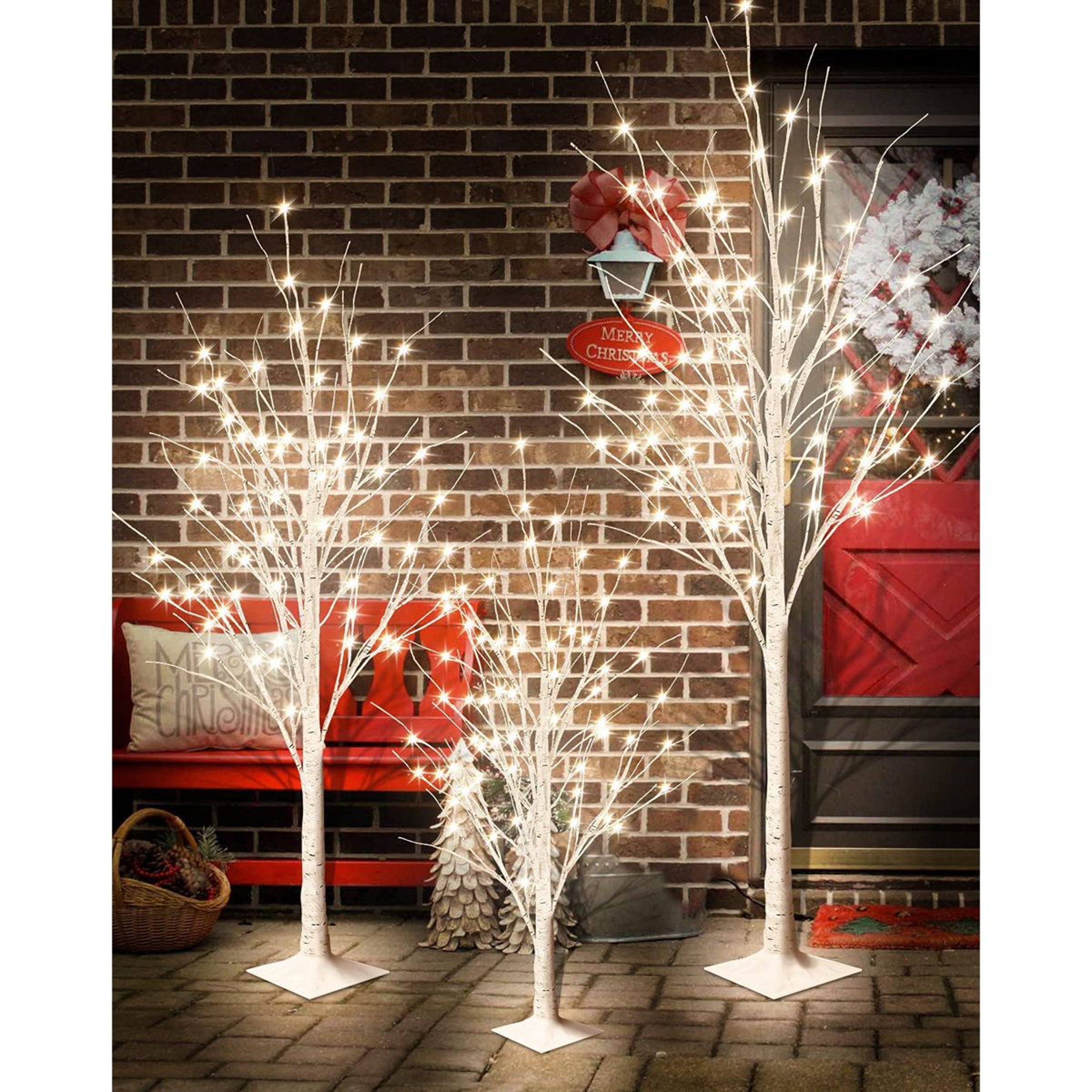3Piece LED Birch Tree Light Set With 200 Warm White Lights For Indoor Outdoor Decor 1