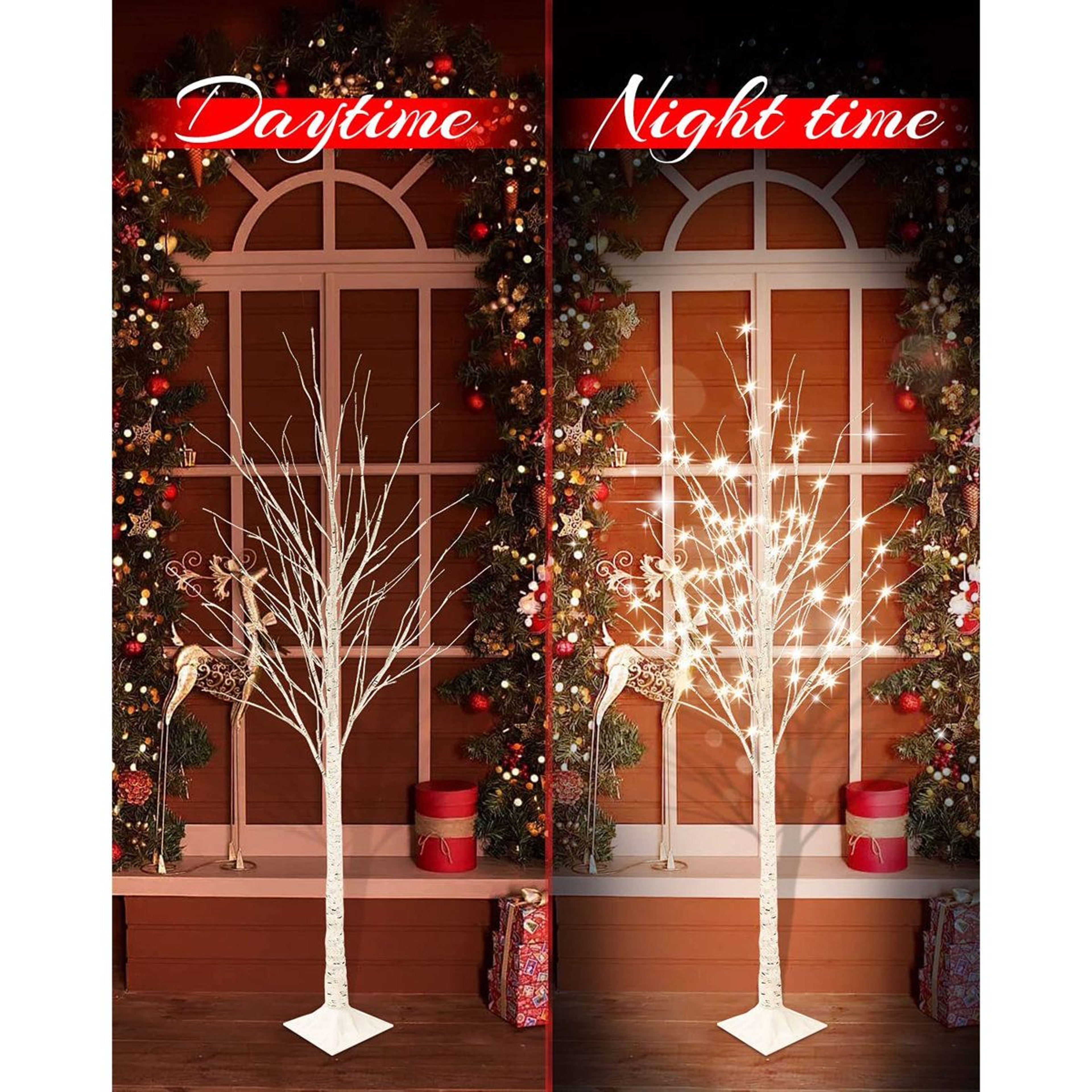 3Piece LED Birch Tree Light Set With 200 Warm White Lights For Indoor Outdoor Decor 7