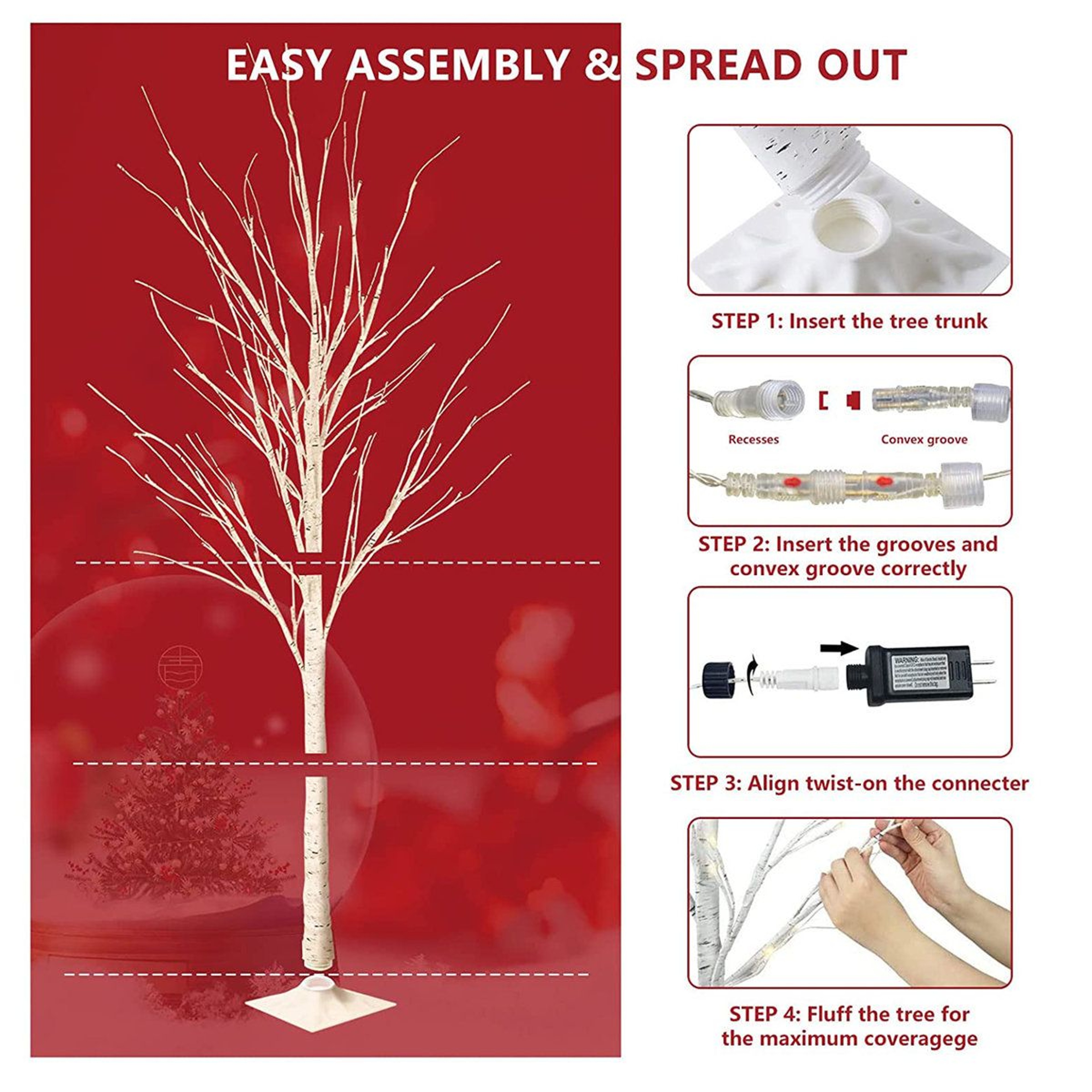 3Piece LED Birch Tree Light Set With 200 Warm White Lights For Indoor Outdoor Decor 6