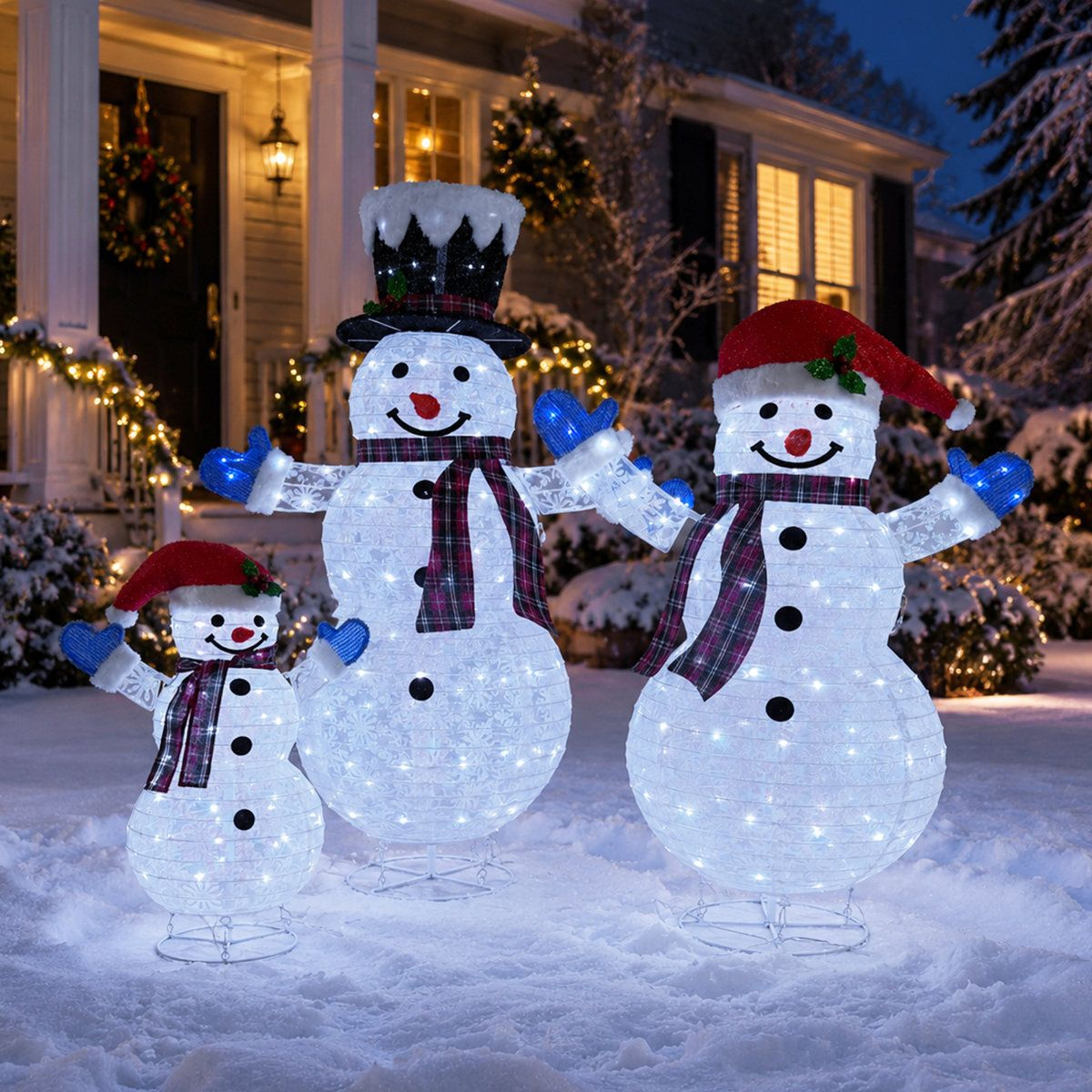 3Piece Lighted Snowman Family Outdoor Christmas Decoration With 266 LED Lights 0