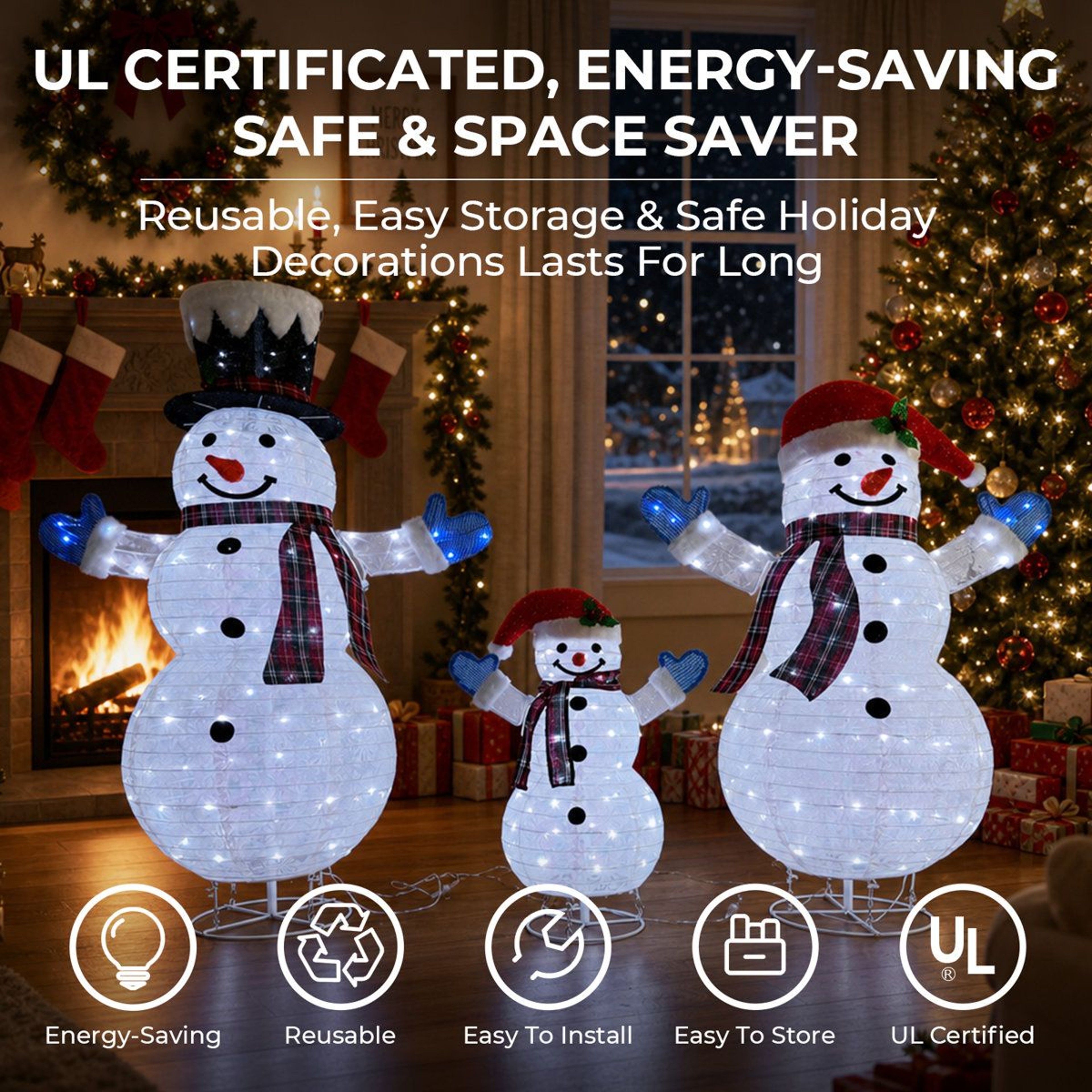 3Piece Lighted Snowman Family Outdoor Christmas Decoration With 266 LED Lights 10